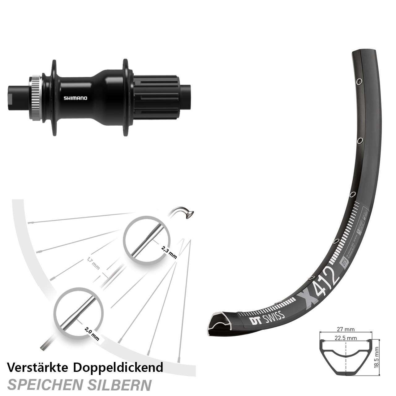 Hinterrad Centerlock 28-29 Zoll DT Swiss X412 Shimano FH-TC500 11-12 fach HG 12x142