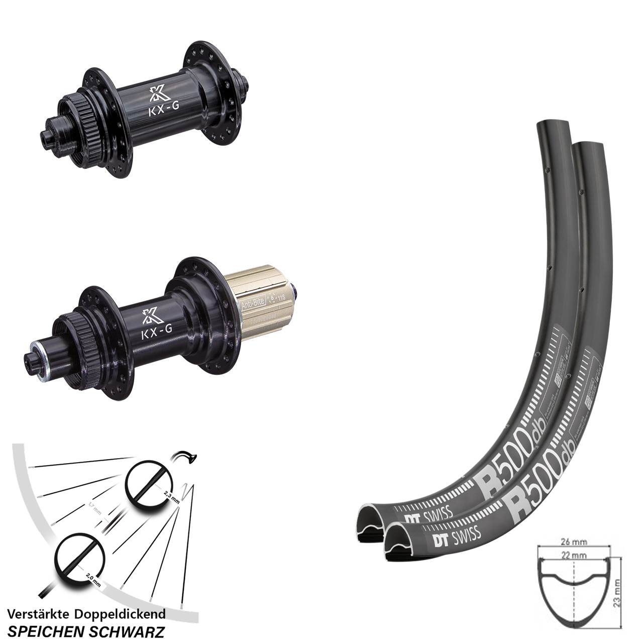 Disc Laufrad-Satz 28 Zoll DT Swiss R500 KX-G 8-12 fach HG für Schnellspanner