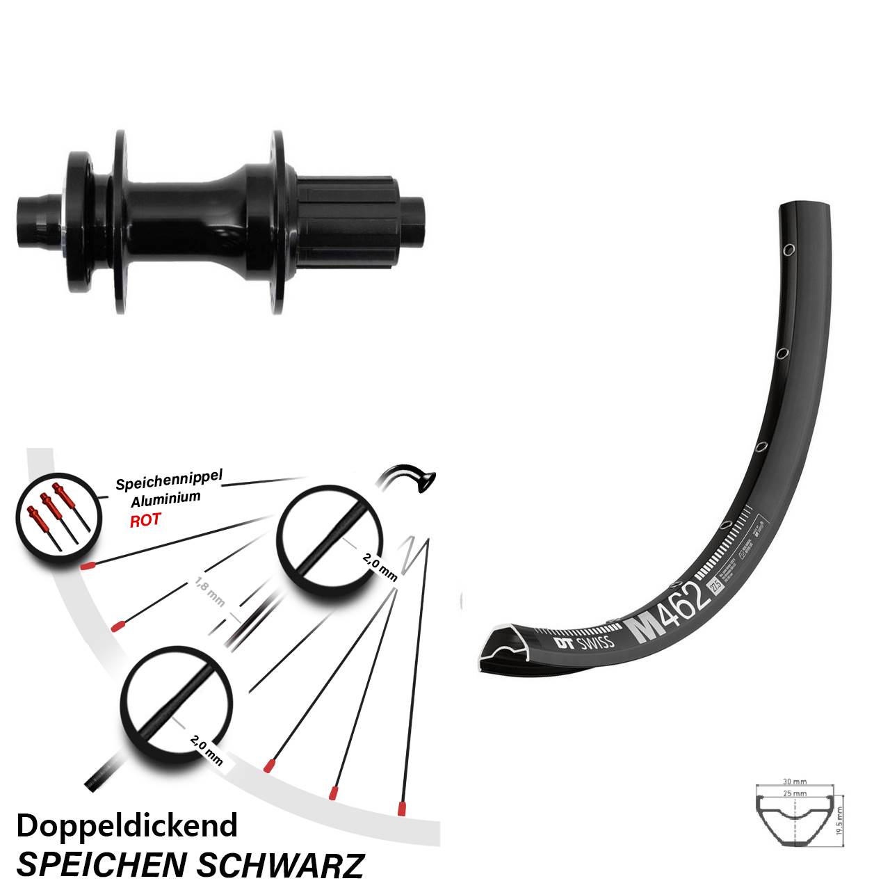 Hinterrad 27,5 Zoll DT Swiss M 462 Fastace 6-Loch 12x148 8-12 fach