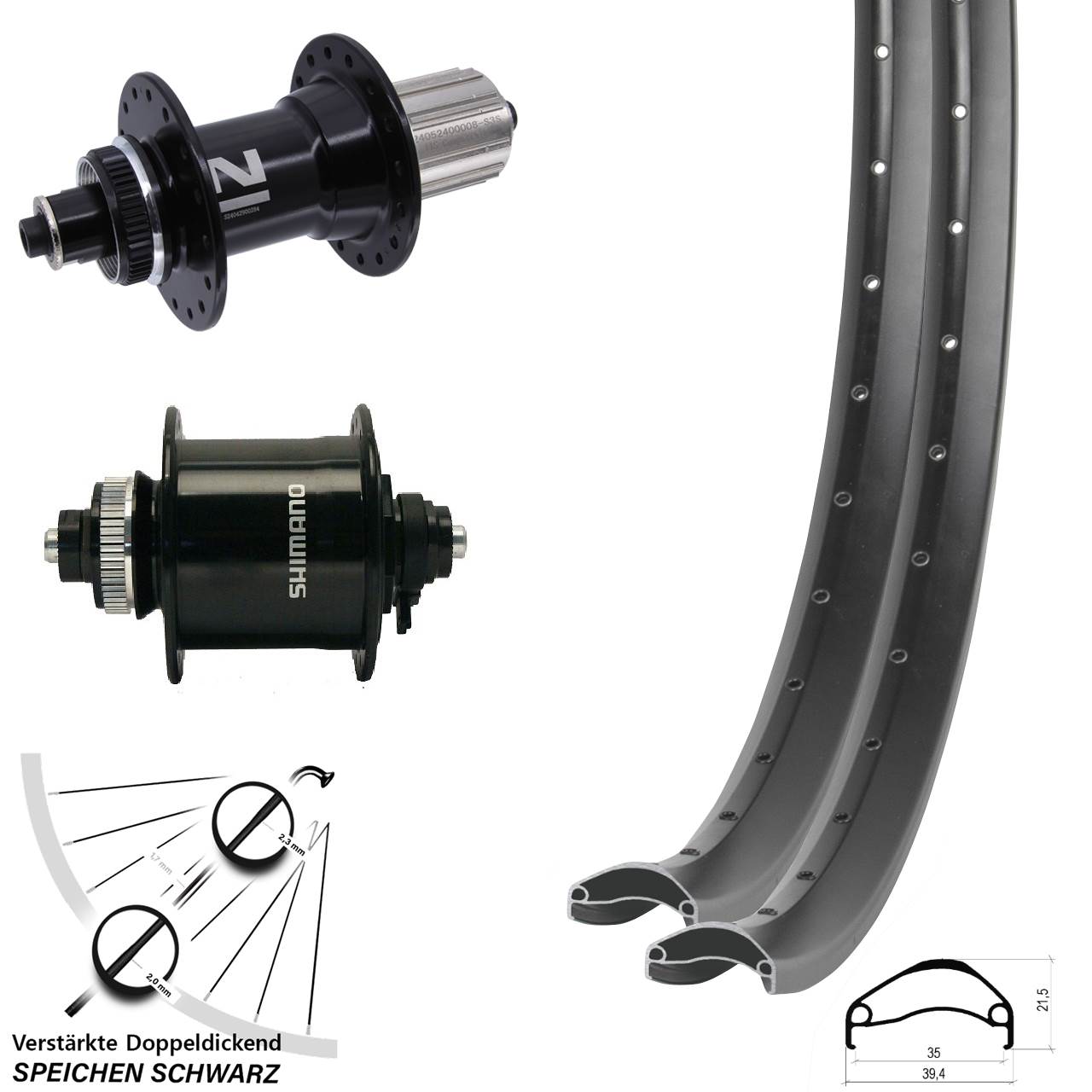 27,5 Zoll Ambrosio E35 Novatec D042SB Shimano DH-UR700-3D Disc Laufradsatz QR 8-12 fach