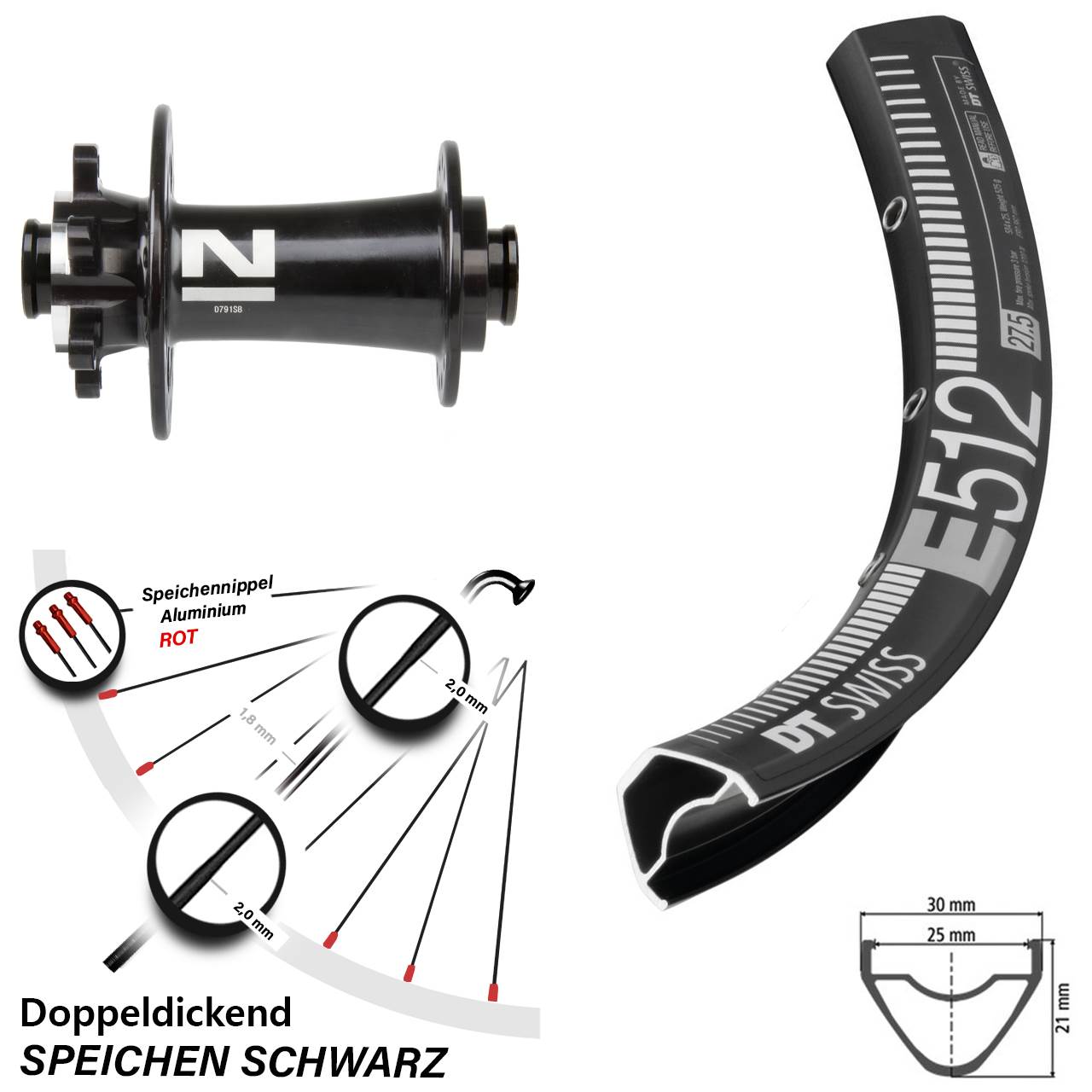 DT Swiss E512 Novatec D791 650B Vorderrad 6-Loch 15x100