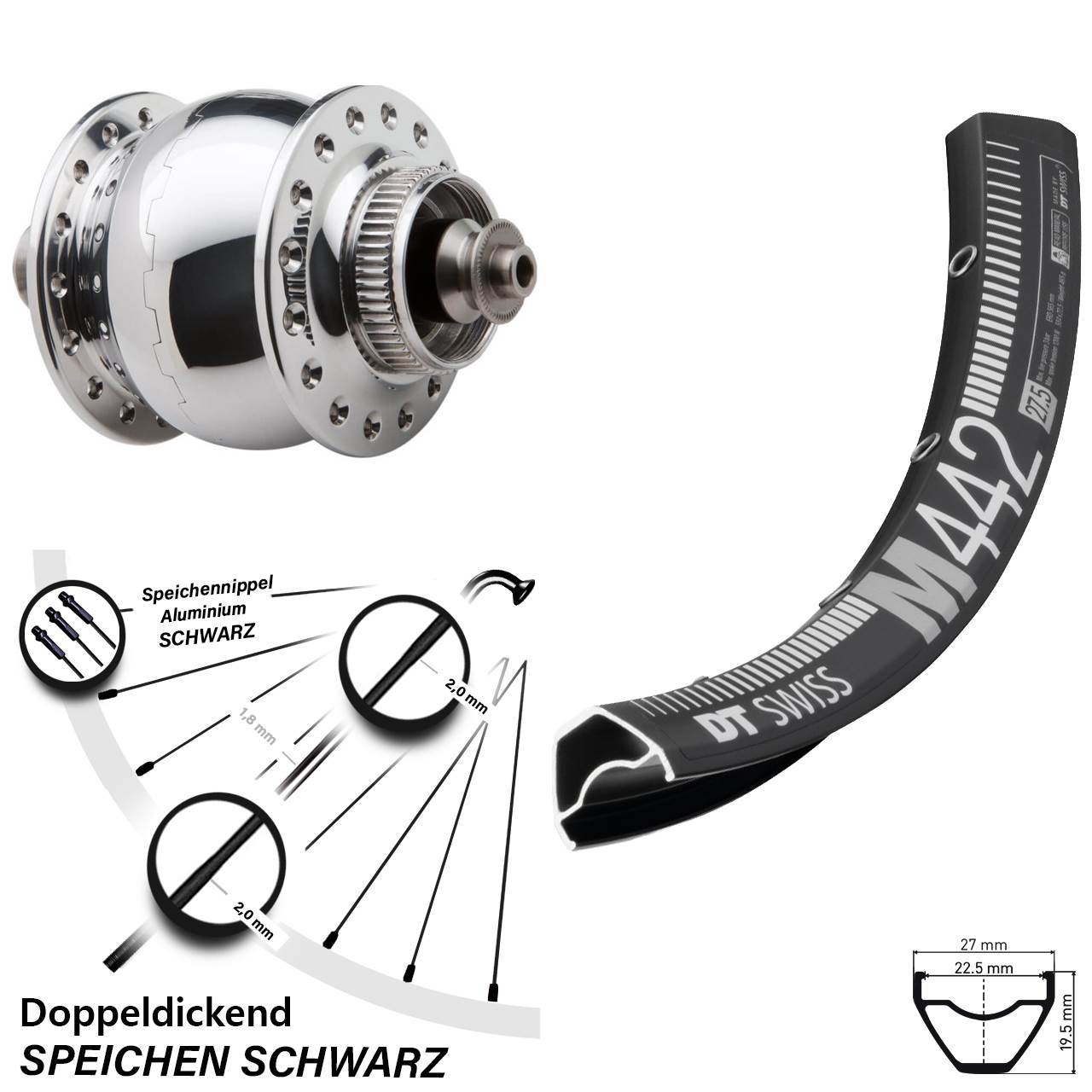 Disc Vorderrad mit Nabendynamo QR 28-29 Zoll DT Swiss M 442 SONdelux