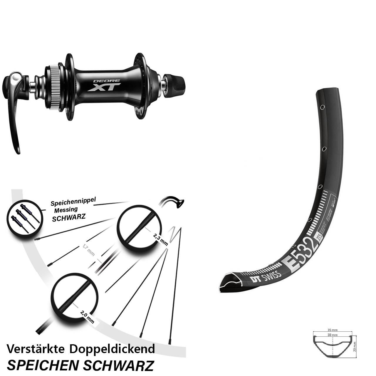 Disc Vorderrad 27,5 Zoll DT Swiss E532 Shimano HB-M8000 für Schnellspanner
