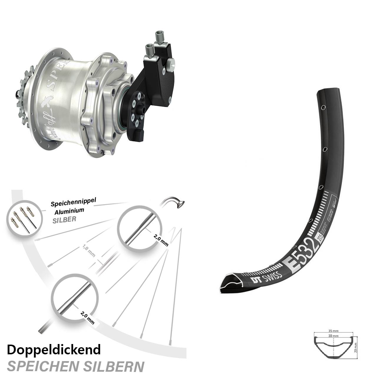 DT Swiss E532 Rohloff Speedhub CC DB OEM 29 Zoll Disc Laufrad