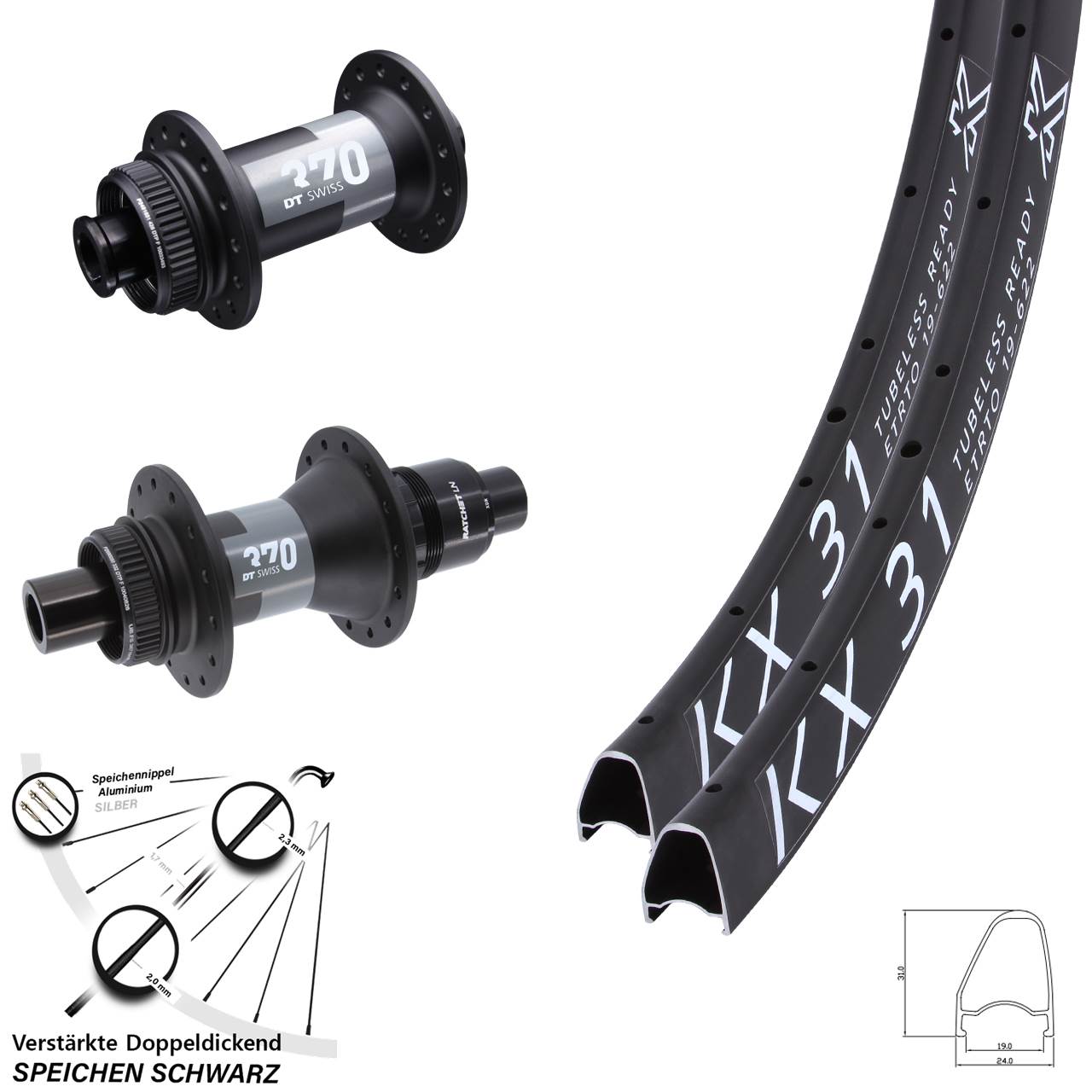 Disc Laufrad-Satz 28 Zoll KX31 OS DT Swiss 370 SRAM XDR 15x100 12x142