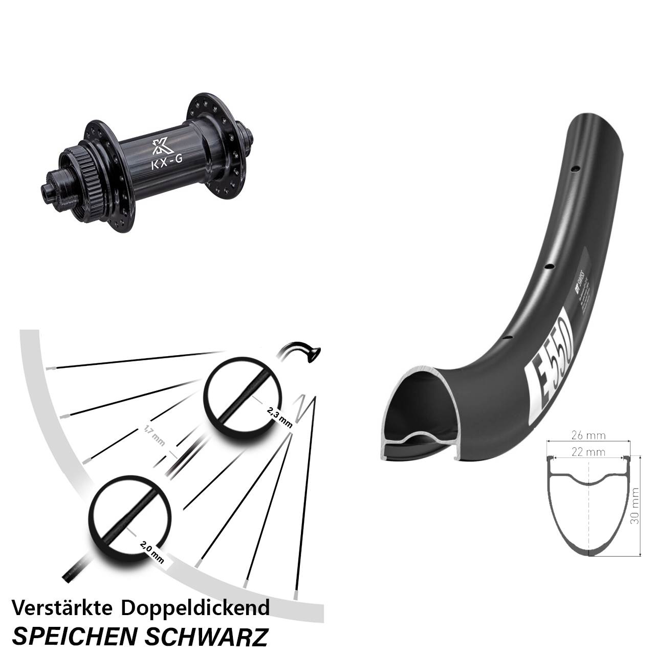 DT Swiss E 550 KX-G 28 Zoll Vorderrad Centerlock für Schnellspanner