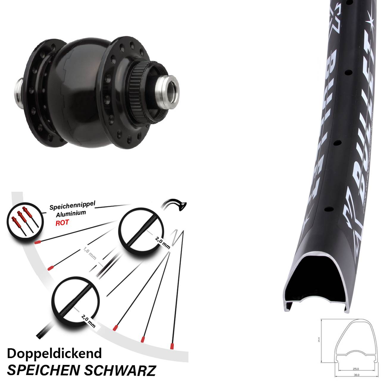 Nabendynamo-Vorderrad SON 28 Zoll KX Bullet OS 12x100 Centerlock