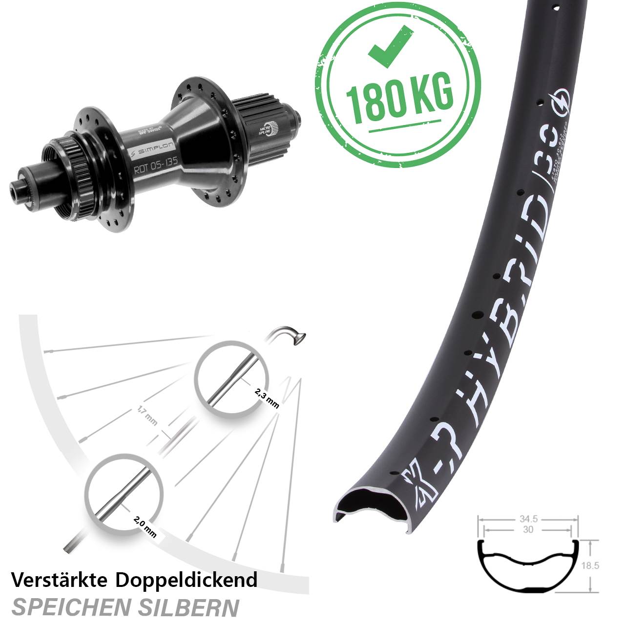 Centerlock Hinterrad 29 Zoll KX-R Hybrid 30 DT Swiss 370 Micro Spline für Schnellspanner
