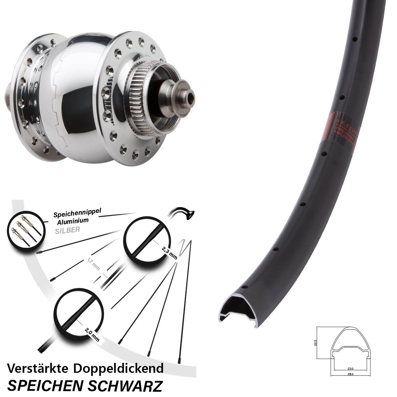 Centerlock Dynamo-Vorderrad für Schnellspanner 29 Zoll KX Clue SONdelux