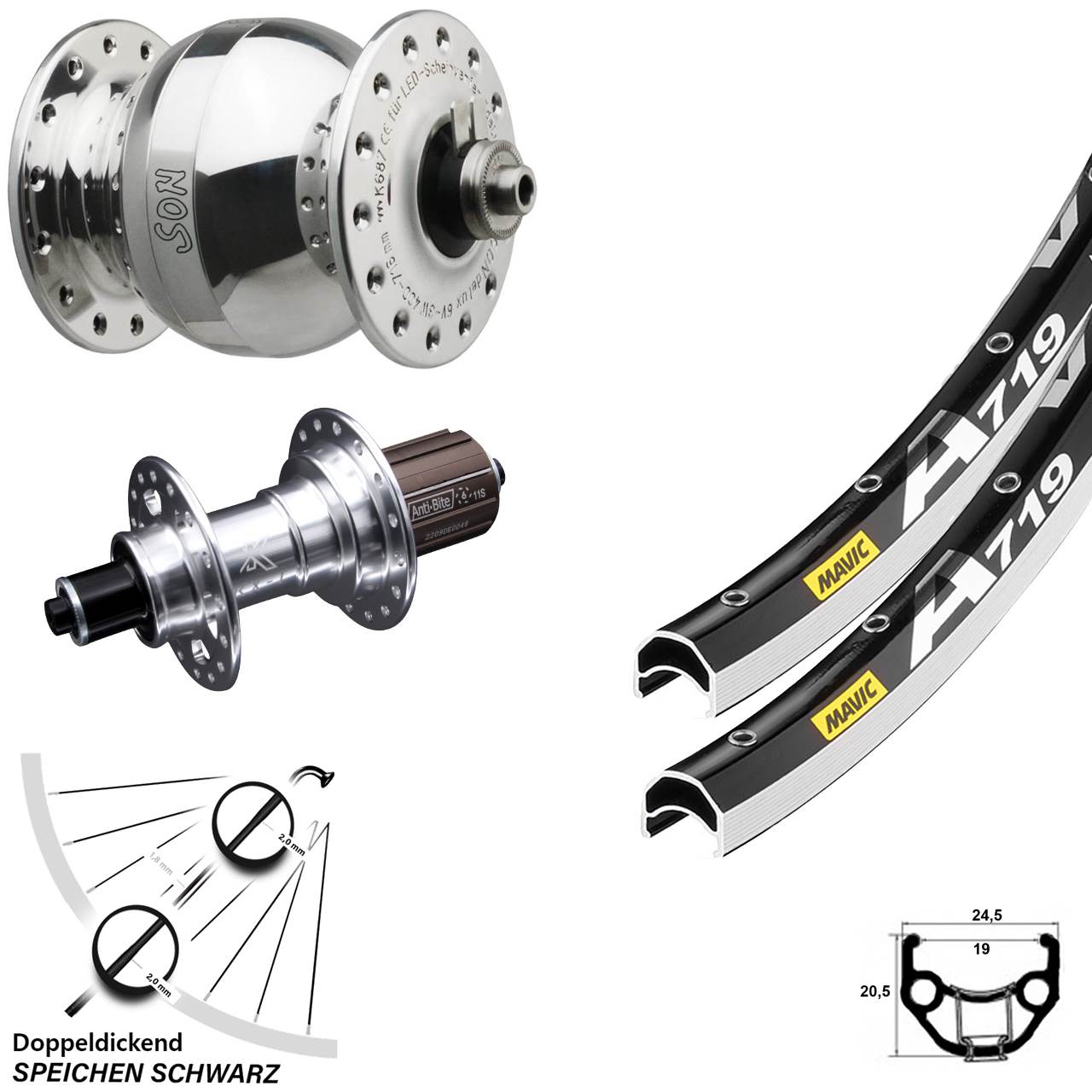 Mavic A 719 KX-T SON delux wide body 28 Zoll Laufradsatz QR 8-12 fach HG