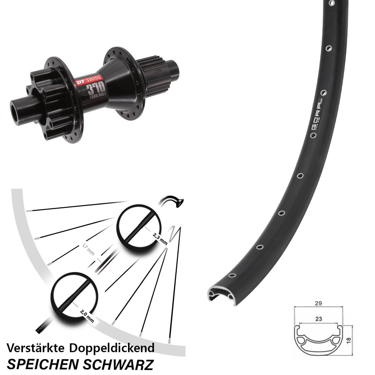 Disc Hinterrad 12x142 26 Zoll Gora 23 DT Swiss 370 Shimano Micro Spline