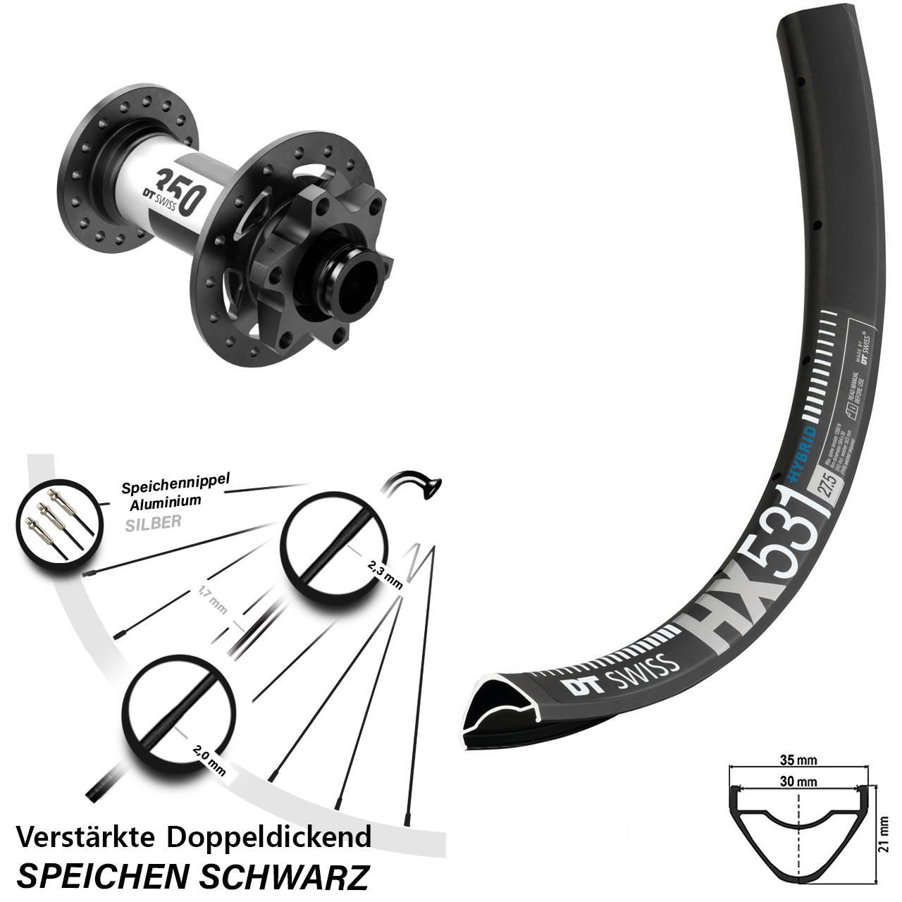 DT Swiss HX 531-350 29 Zoll 6-Loch Vorderrad 15x110 Boost