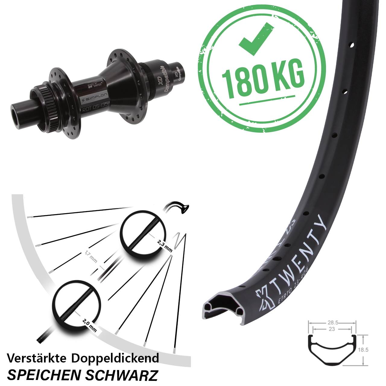 Hinterrad Centerlock 12x142 20 Zoll KX Twenty DT Swiss 370 XD 11-12 fach