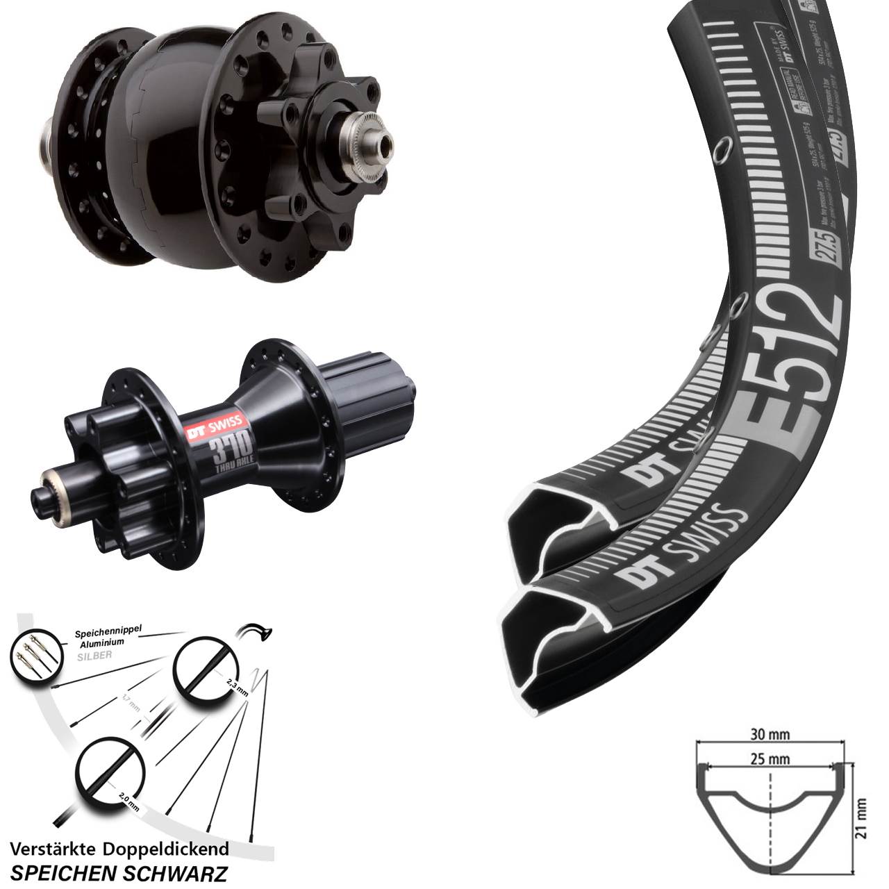 Disc Laufrad-Satz QR 29 Zoll DT Swiss E 512 DT Swiss 370 Hybrid SON 28 8-11 fach
