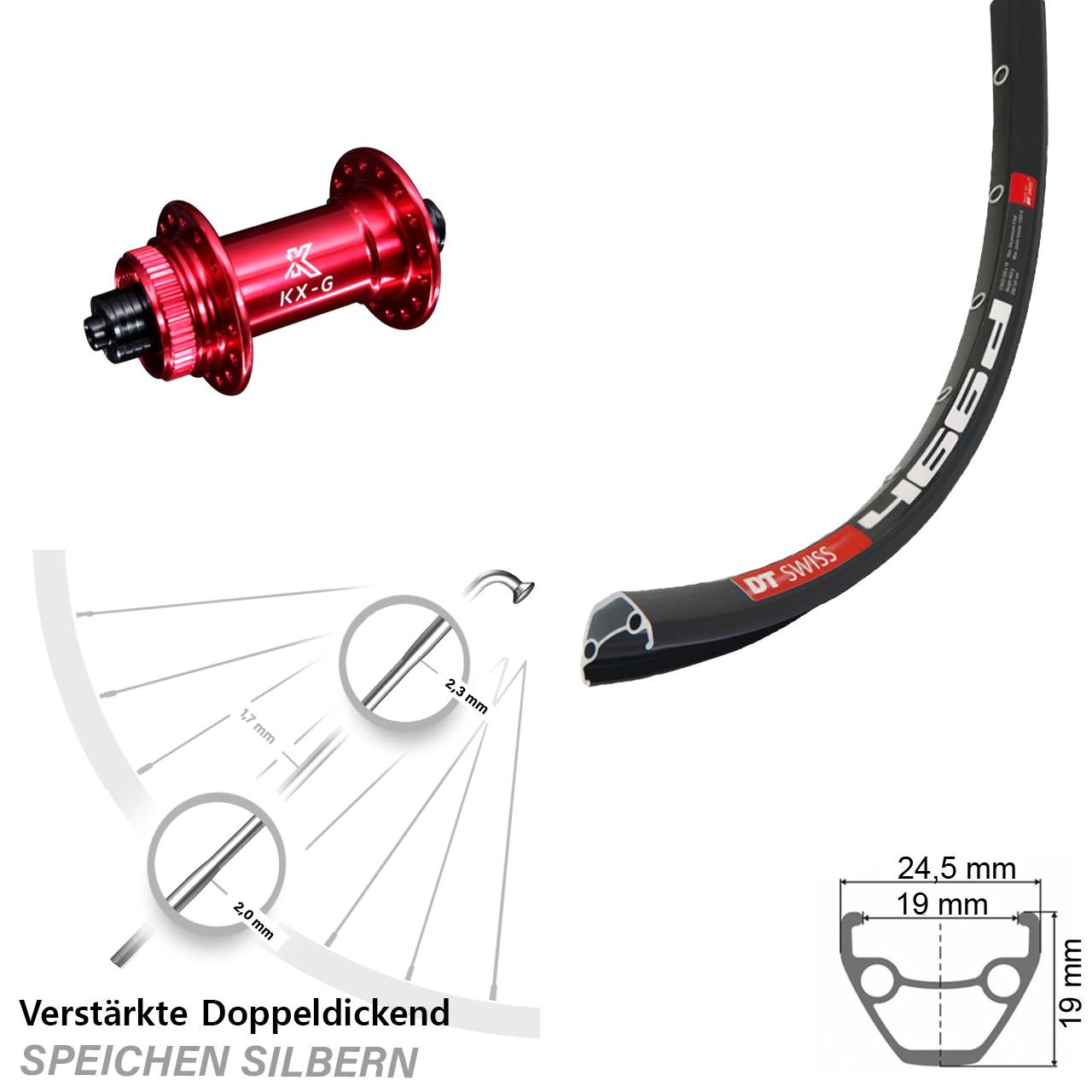 DT Swiss 466 KX-G rot 28 Zoll Centerlock Vorderrad QR