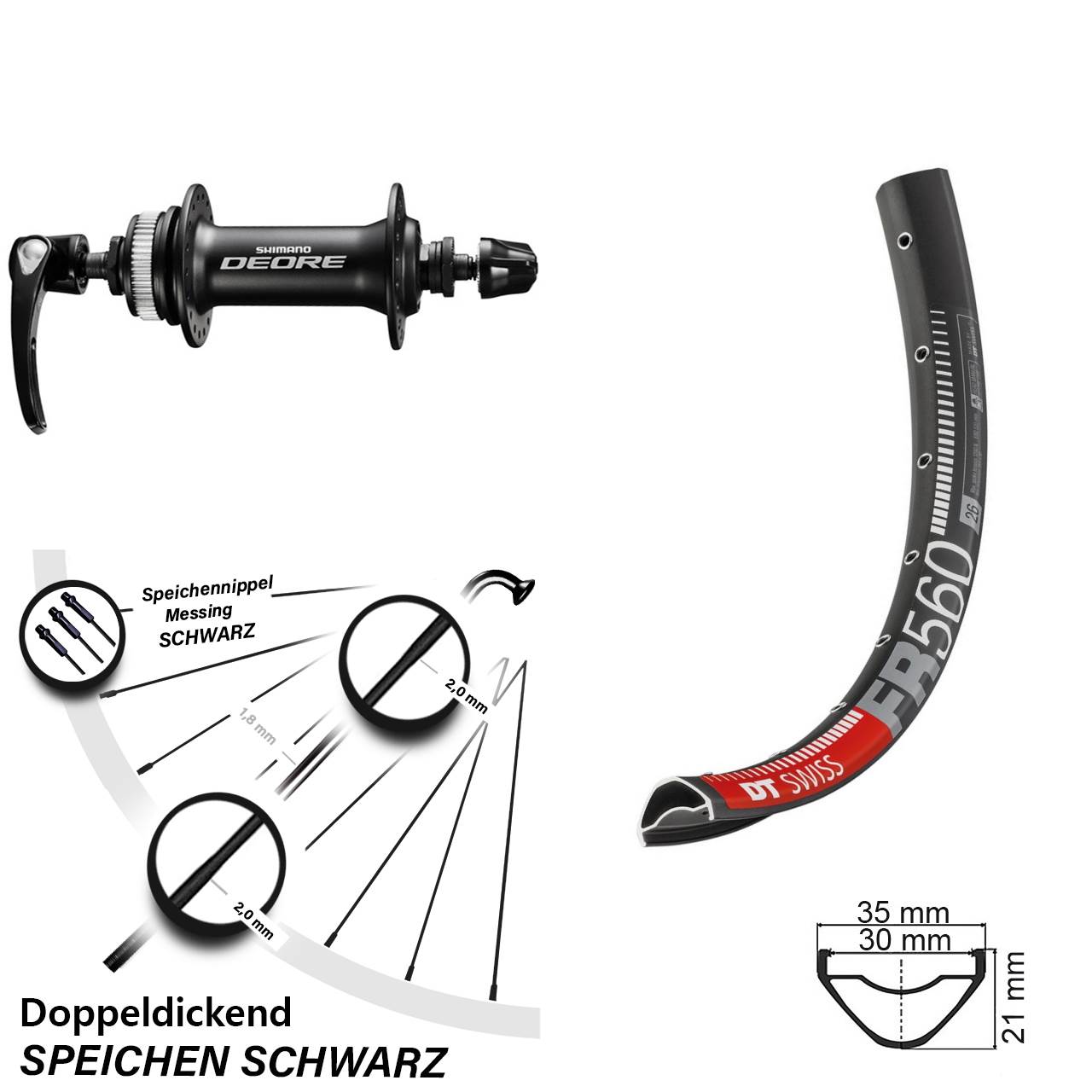Vorderrad Centerlock 26 Zoll DT Swiss FR 560 Shimano Deore QR