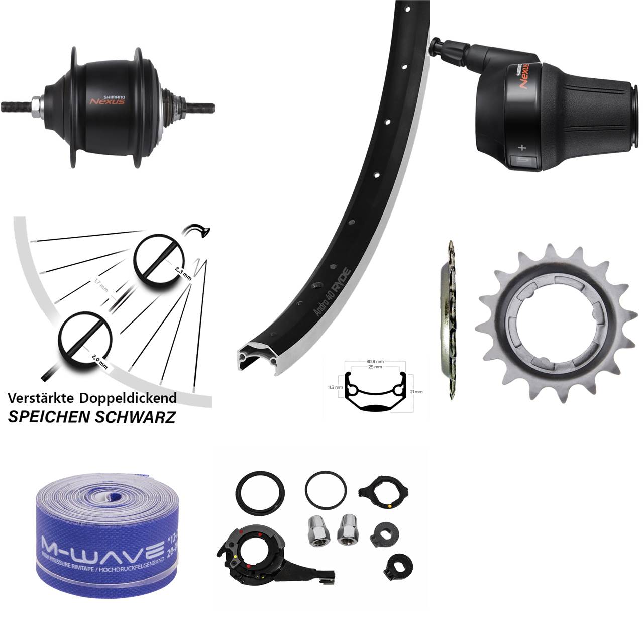 Hinterrad 20 Zoll Ryde Andra 40 Shimano Nexus 8 Gang Premium