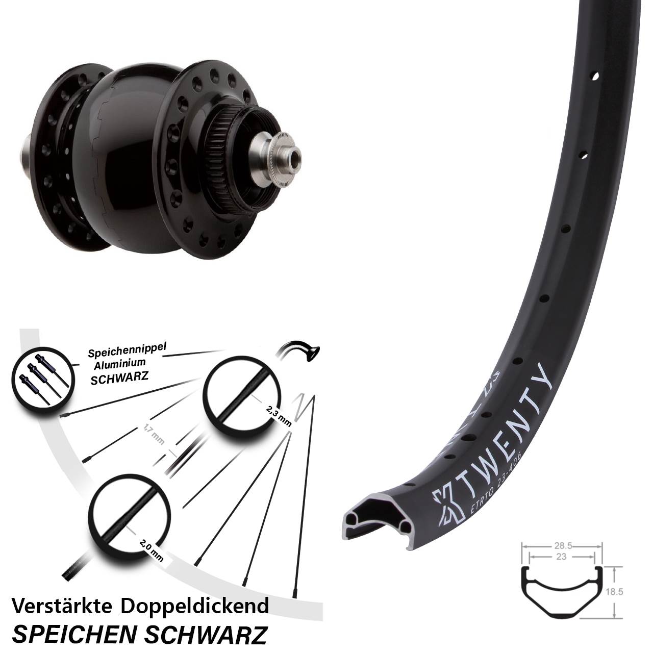 Nabendynamolaufrad SON 28 Centerlock Schnellspanner KX Twenty 20 Zoll Cargo light