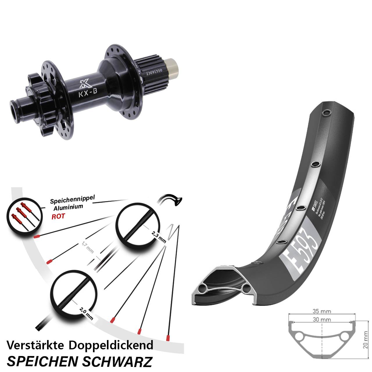 Disc Hinterrad 29 Zoll DT Swiss E 593 KX-B Shimano Micro Spline 12x148