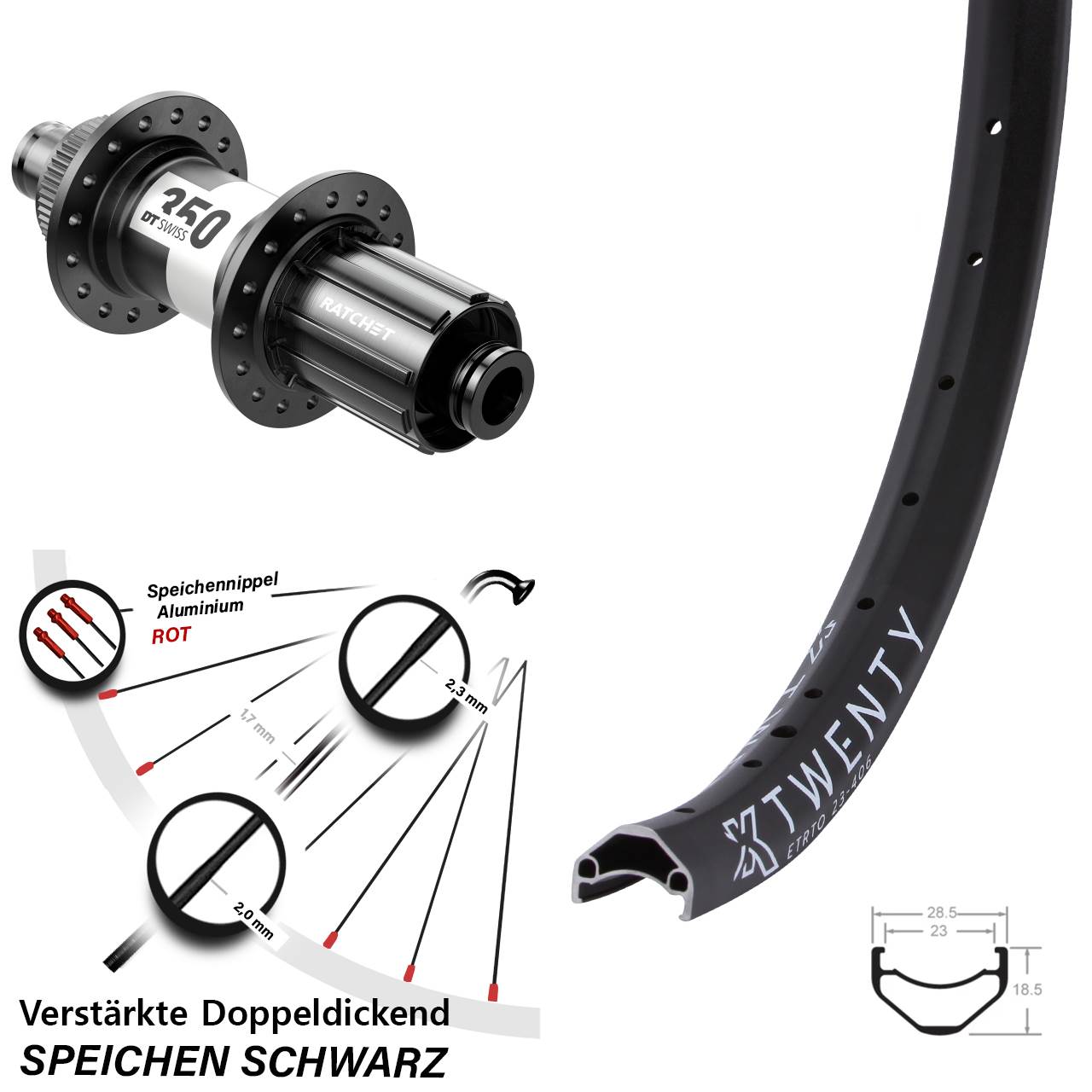 KX Twenty DT Swiss 350 20 Zoll Hinterrad Centerlock 12x142 8-11 fach HG