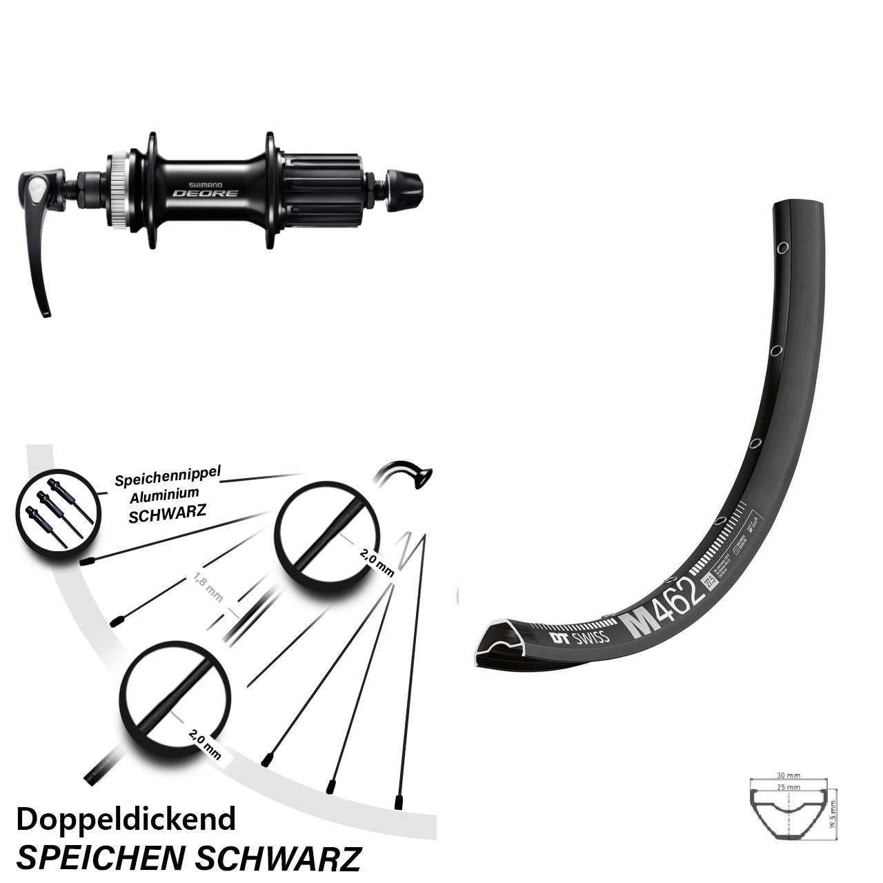 Centerlock Hinterrad 27,5 Zoll DT Swiss M 462 Shimano Deore FH-M6000 Schnellspanner 8-11 fach