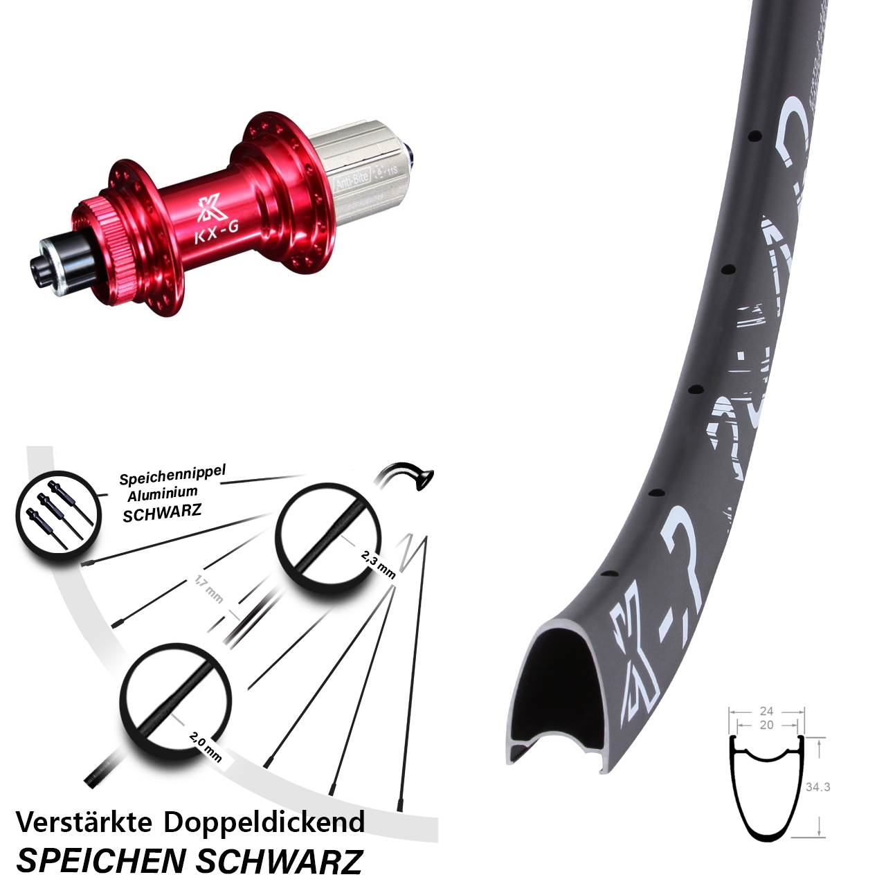 KX-R Road verstärkt rot 28 Zoll Disc Laufrad QR 8-12 fach
