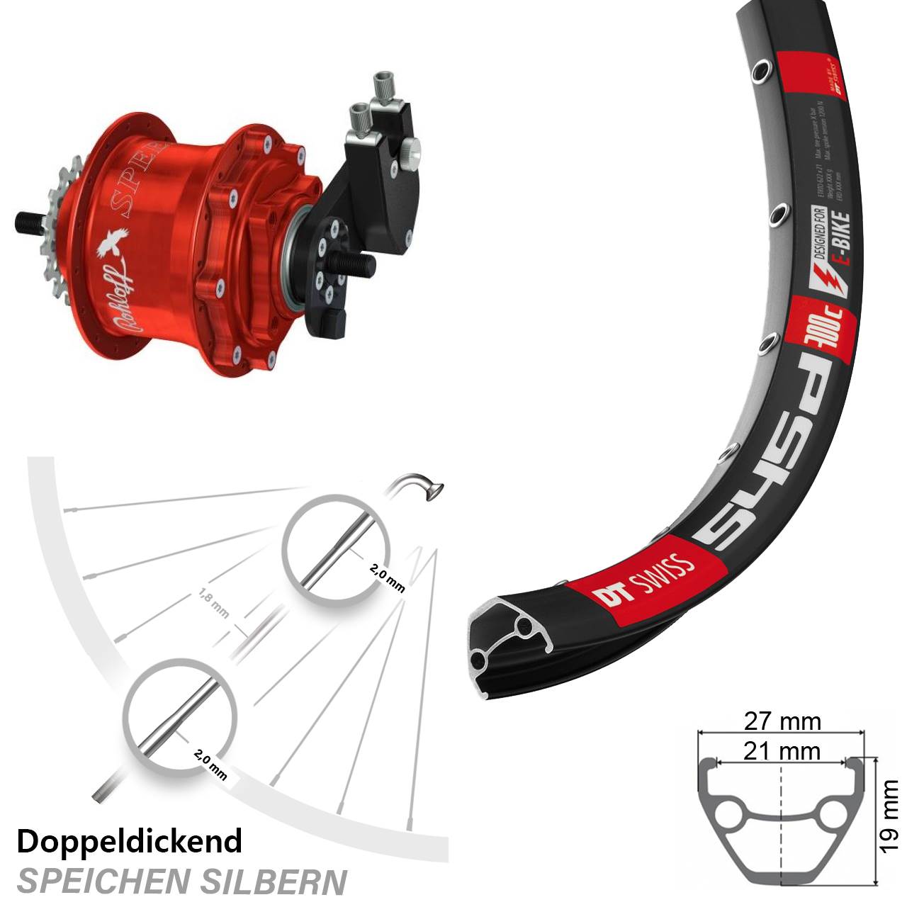 26 Zoll DT Swiss 545 Rohloff Speedhub TS DB OEM rot