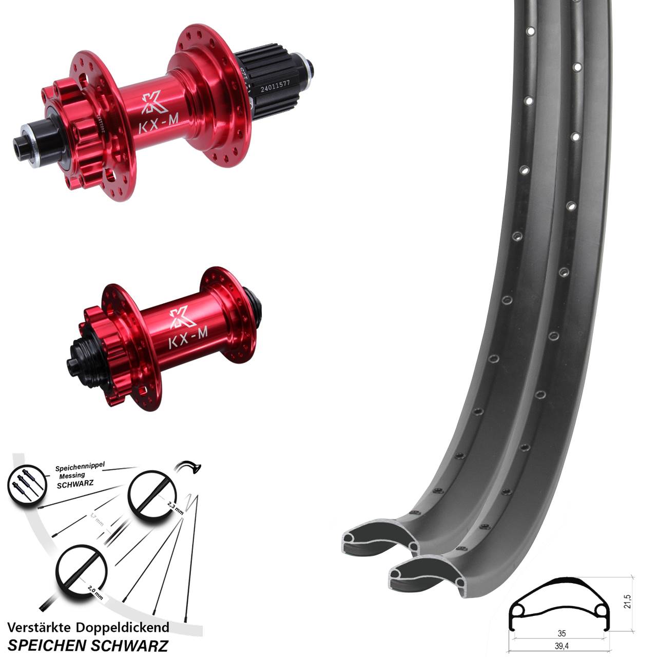 29 Zoll Ambrosio E35 KX-M rot Laufradsatz 6-Loch für Schnellspanner Shimano Micro Spline