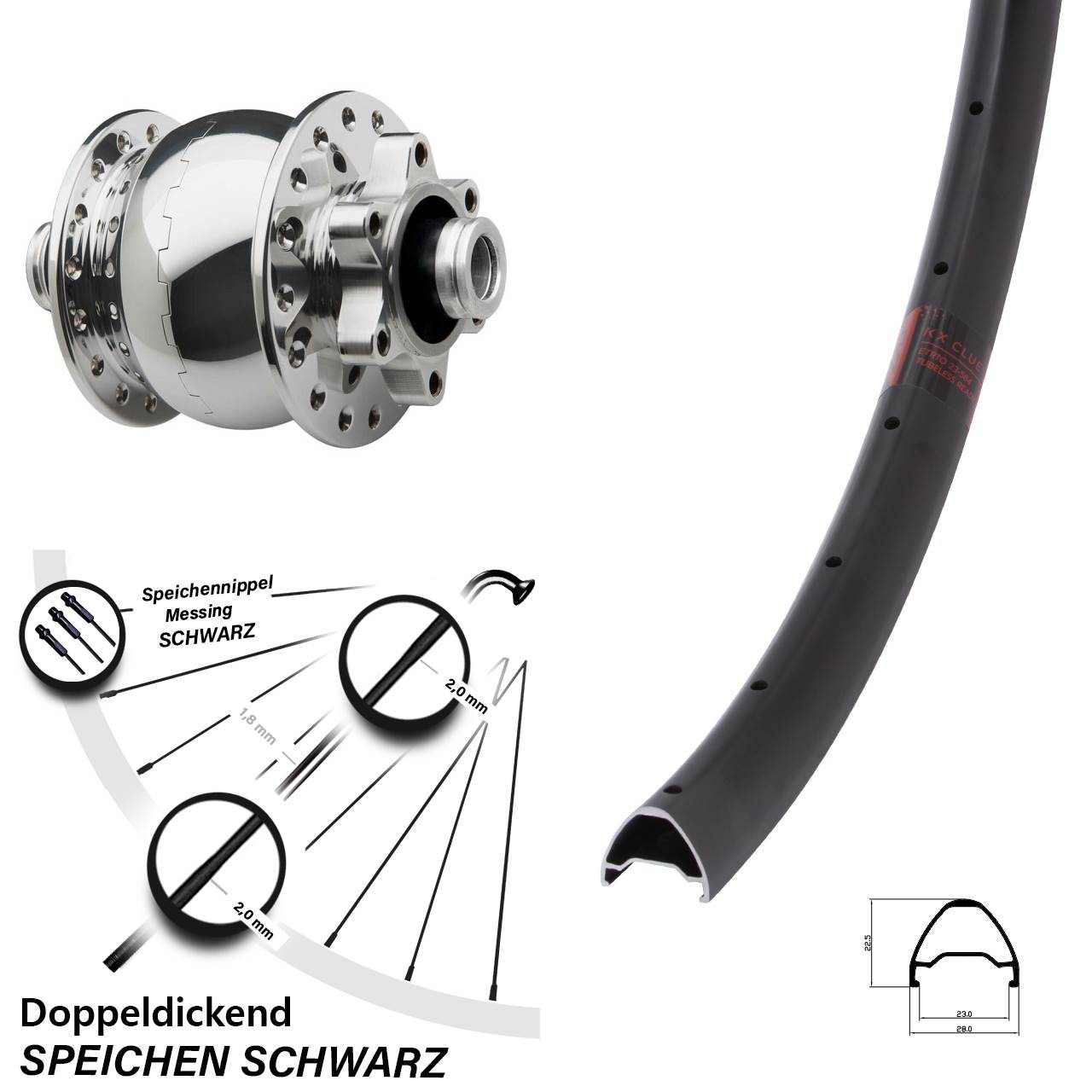 SON 28 poliert KX Clue 27,5 Zoll Disc Laufrad mit Nabendynamo 12x100