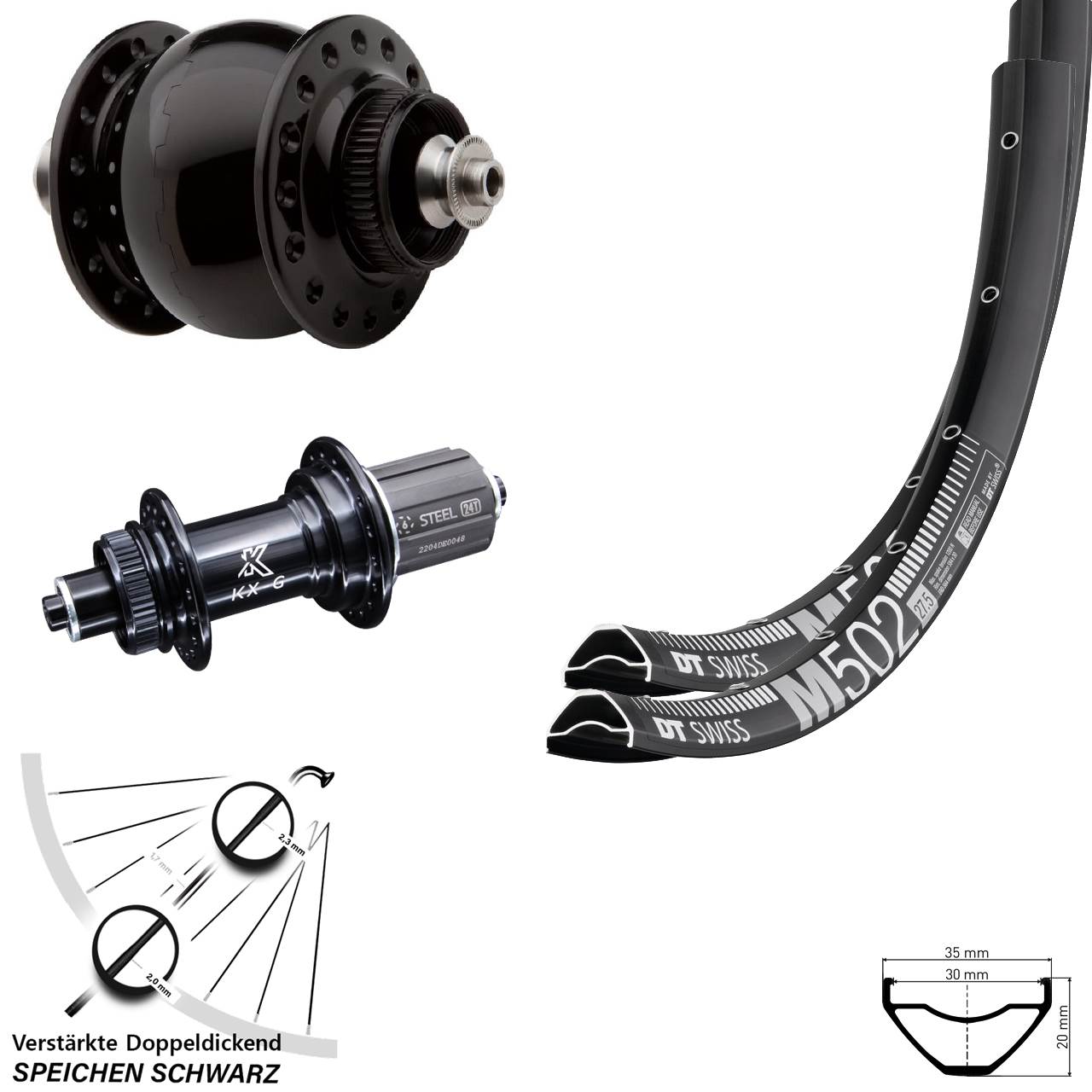 29 Zoll DT Swiss M502 KX-GS verstärkt SON 28 Laufradsatz Centerlock QR 8-12 fach