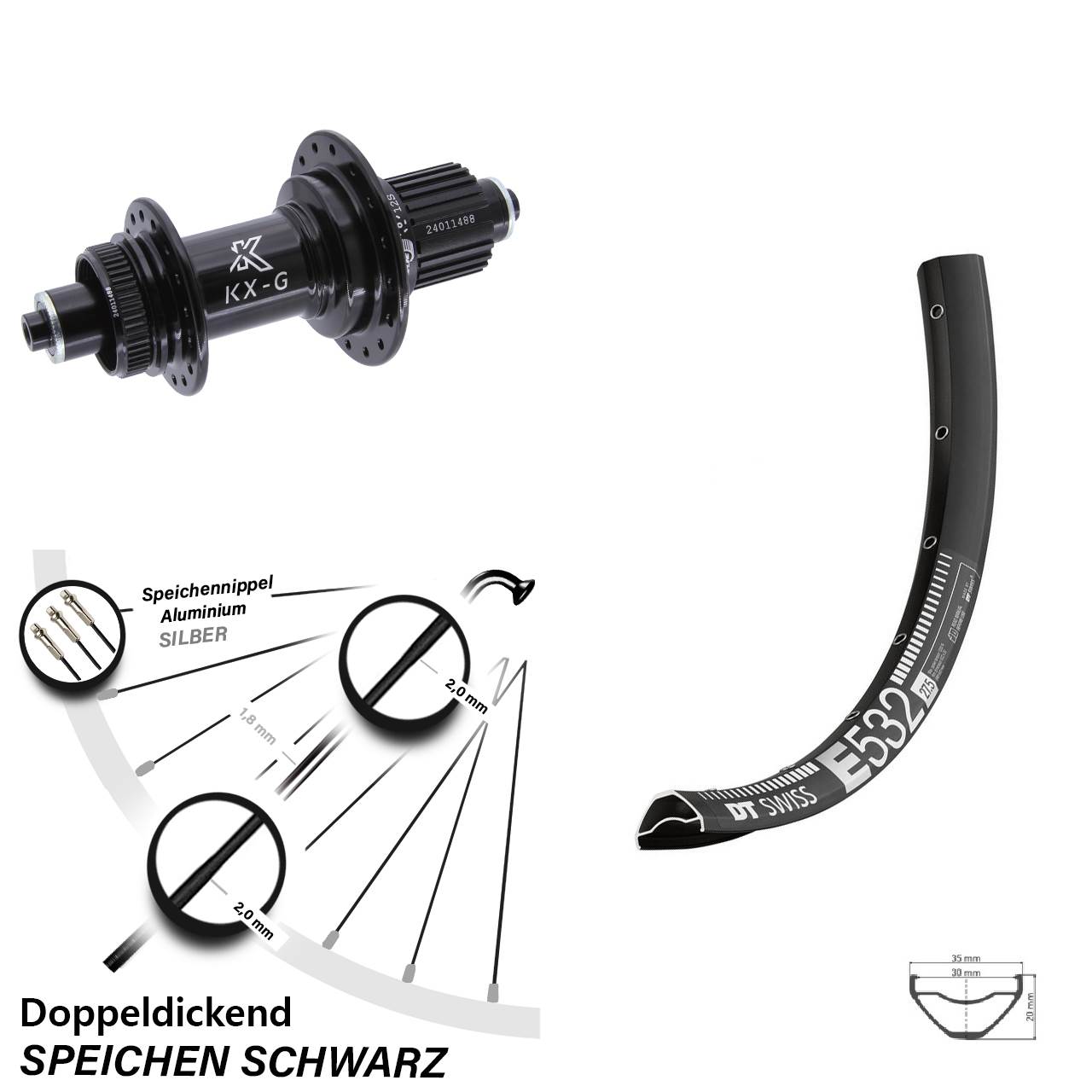 29 Zoll Hinterrad DT Swiss E 532 KX-G Micro Spline