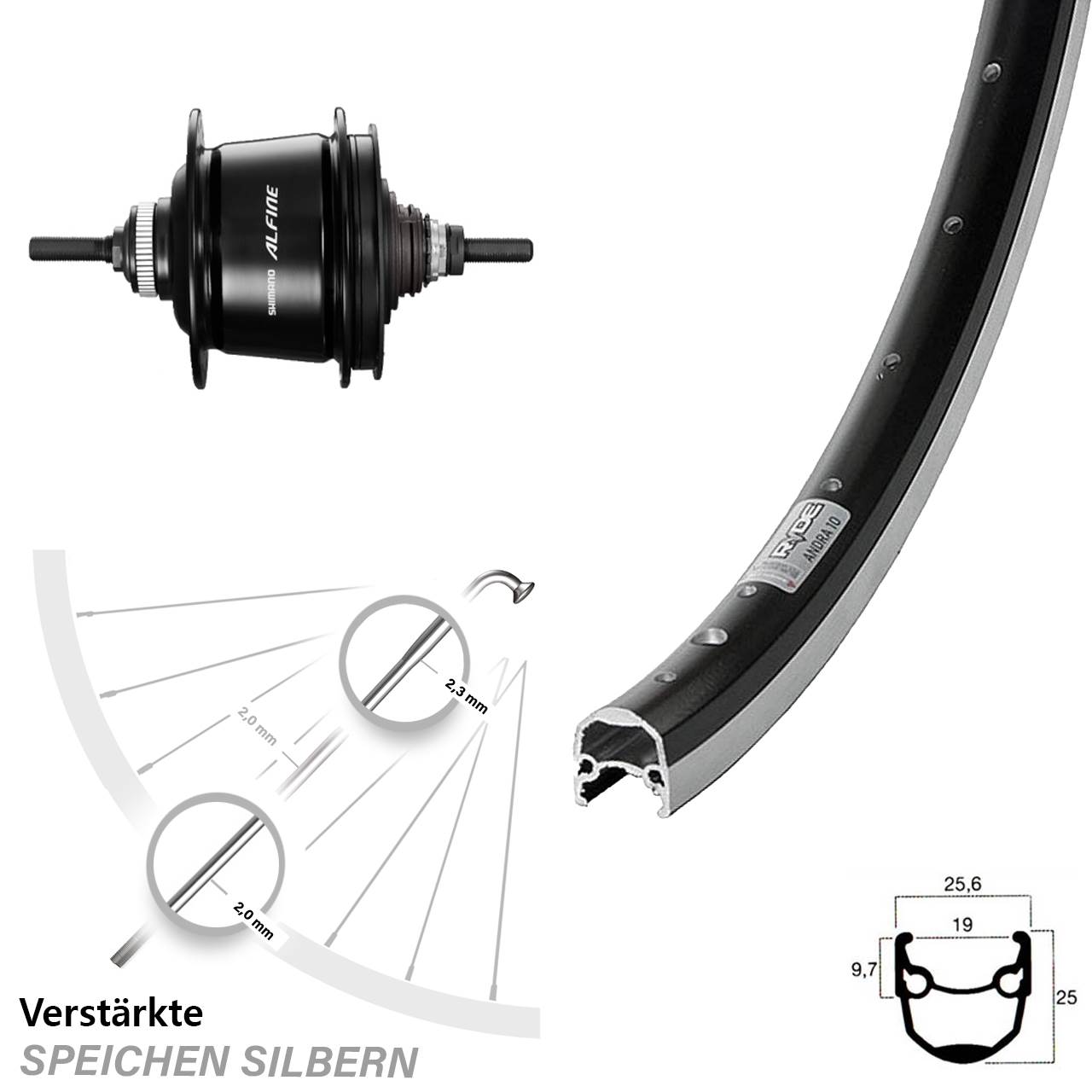 20 Zoll Hinterrad Shimano Alfine 8 Gang Ryde Andra 10