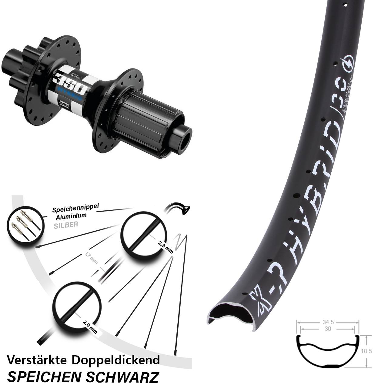 29 Zoll Hinterrad DT Swiss 350 Boost KX-R Hybrid 30 8-11 fach