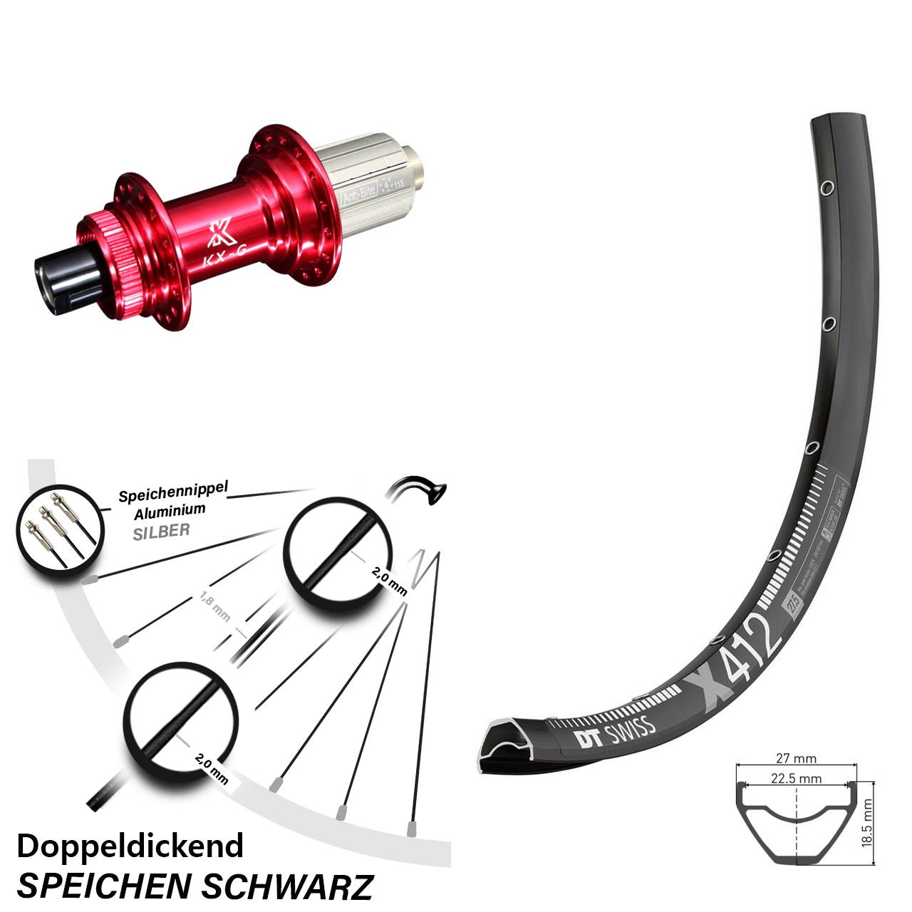DT Swiss X 412 KX-G rot 28-29 Zoll Disc Laufrad 12x142 8-12 fach HG