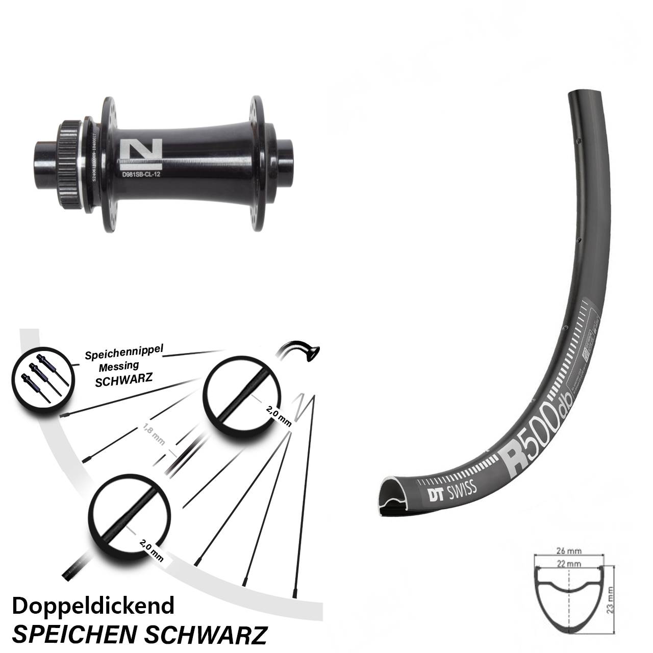 Vorderrad Centerlock 12x100 28-29 Zoll DT Swiss R500 Novatec D981