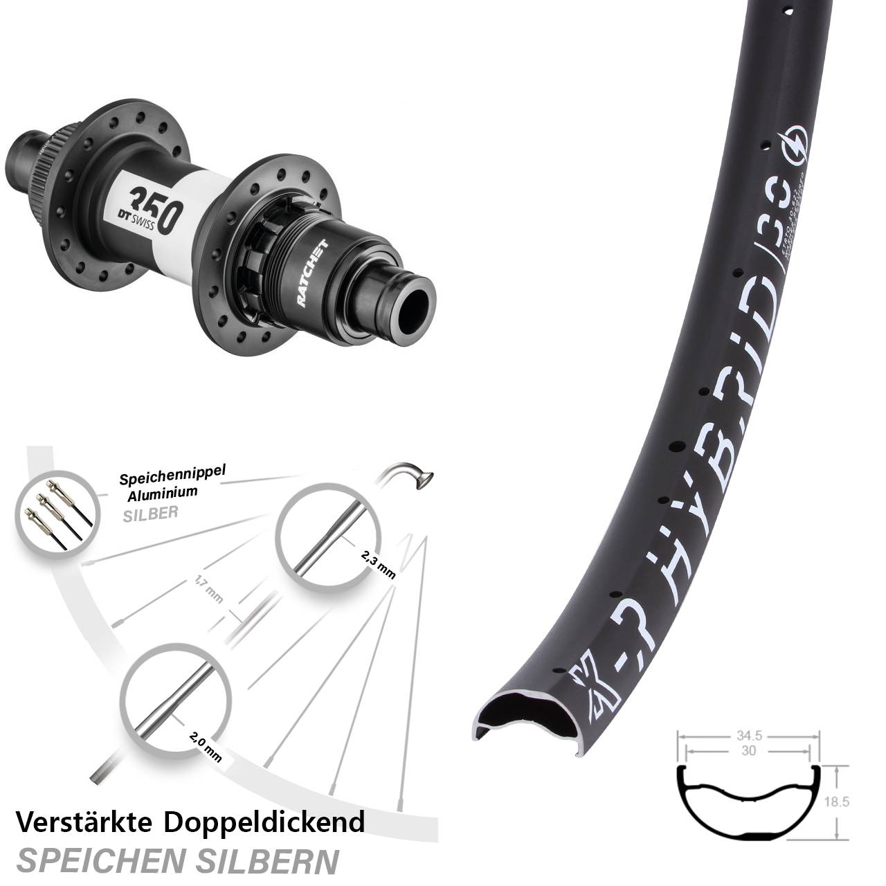 Boost Centerlock Hinterrad 12x148 29 Zoll KX-R Hybrid 30 DT Swiss 350 SRAM XD