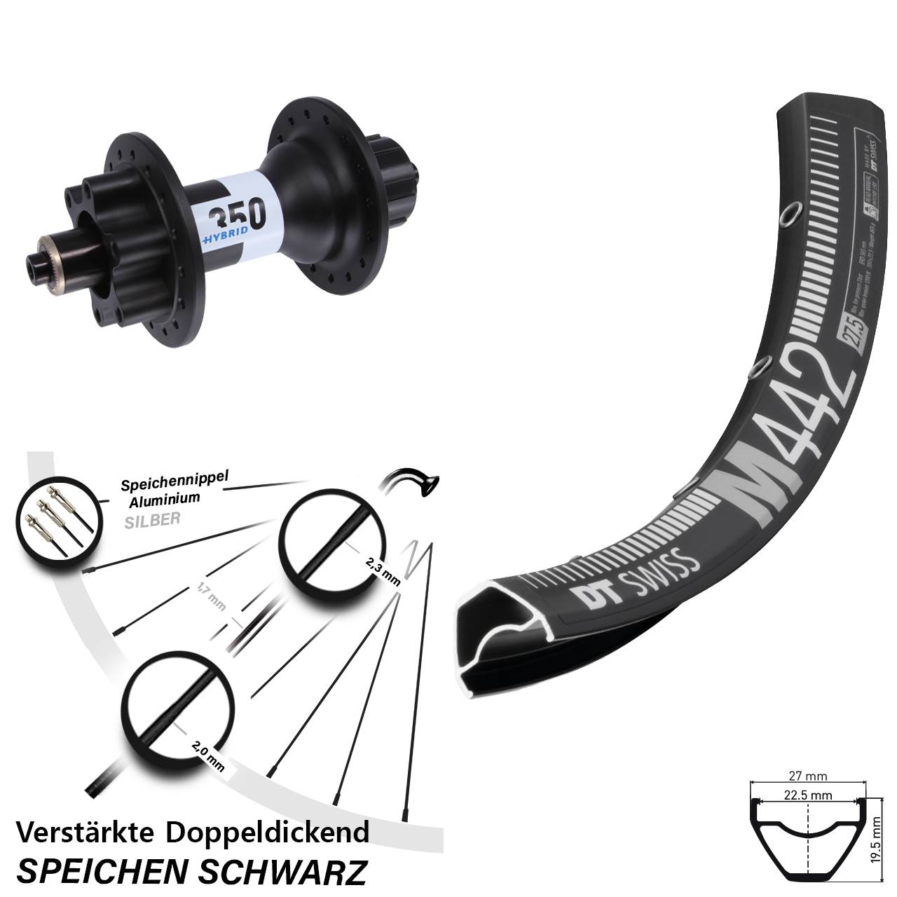 29 Zoll Hinterrad DT Swiss M 442 Disc-350 Hybrid 6-Loch 5/135 Singlespeed