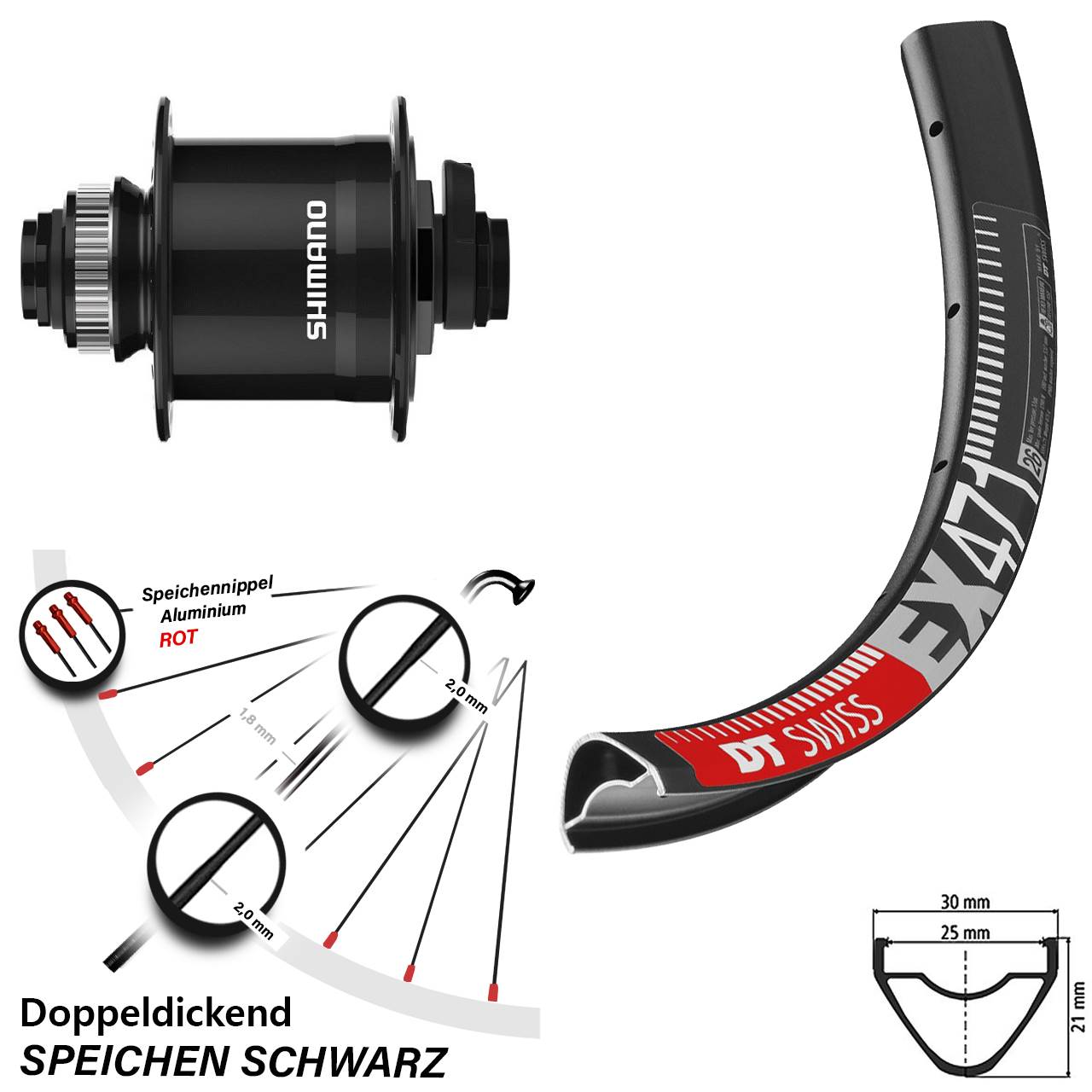 Nabendynamovorderrad Centerlock 15x100 29 Zoll DT Swiss EX 471 Shimano DH-UR708-3D