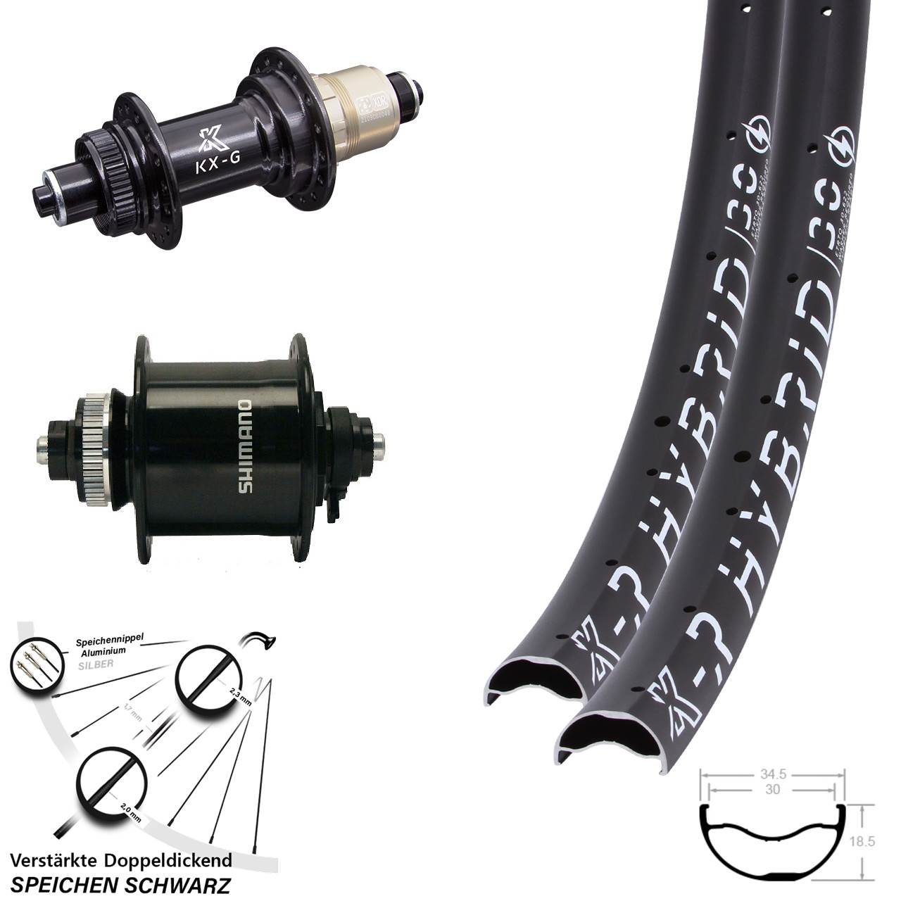 Disc Laufrad-Satz 29 Zoll KX-GR Hybrid 30 Shimano DH-UR700 XDR QR