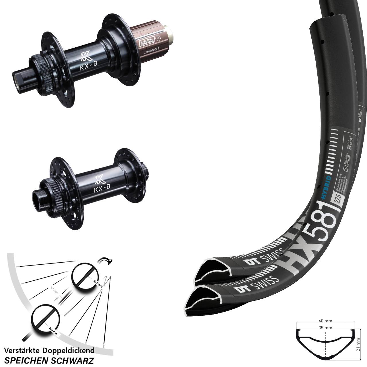 Laufradsatz Centerlock 27,5 Zoll DT Swiss HX581 KX-B 8-12 fach HG 15x110 12x148