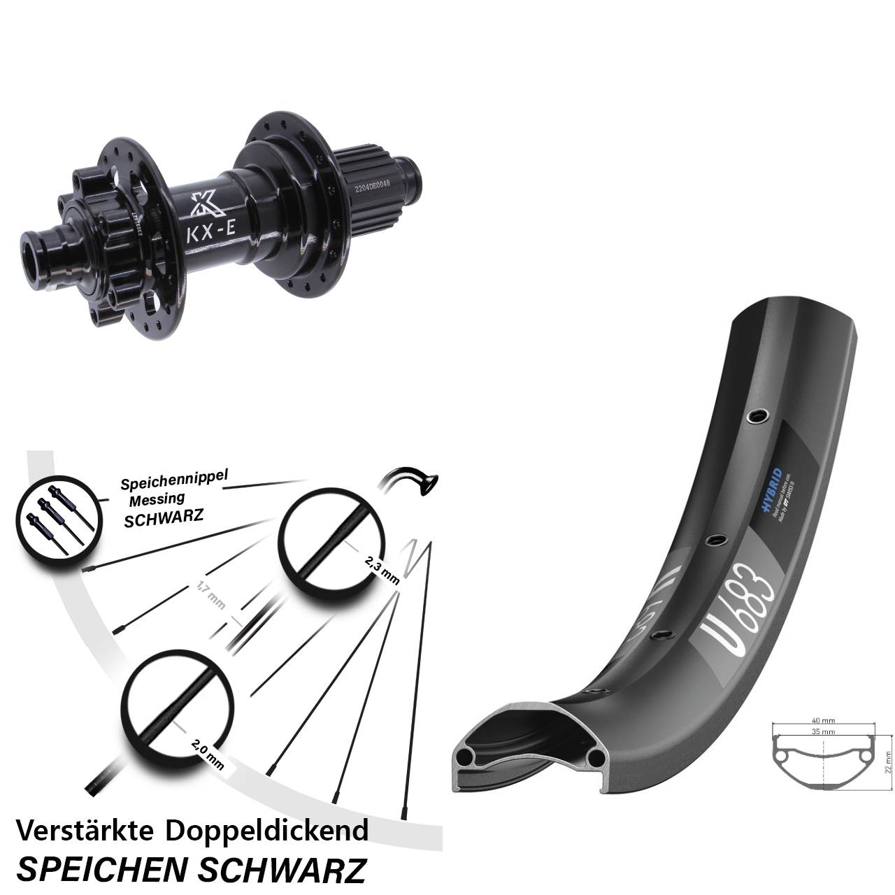 6-Loch Hinterrad 27,5 Zoll DT Swiss U683 KX-E Heavy Duty Shimano Micro Spline 12x148 Boost