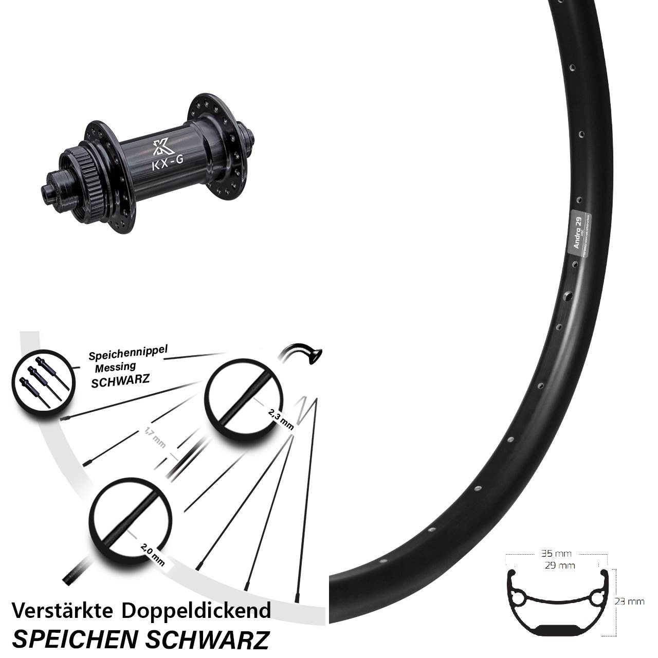 Ryde Andra 29-622 ETRTO E-Bike Vorderrad KX-G Nabe 5x100 mm Centerlock