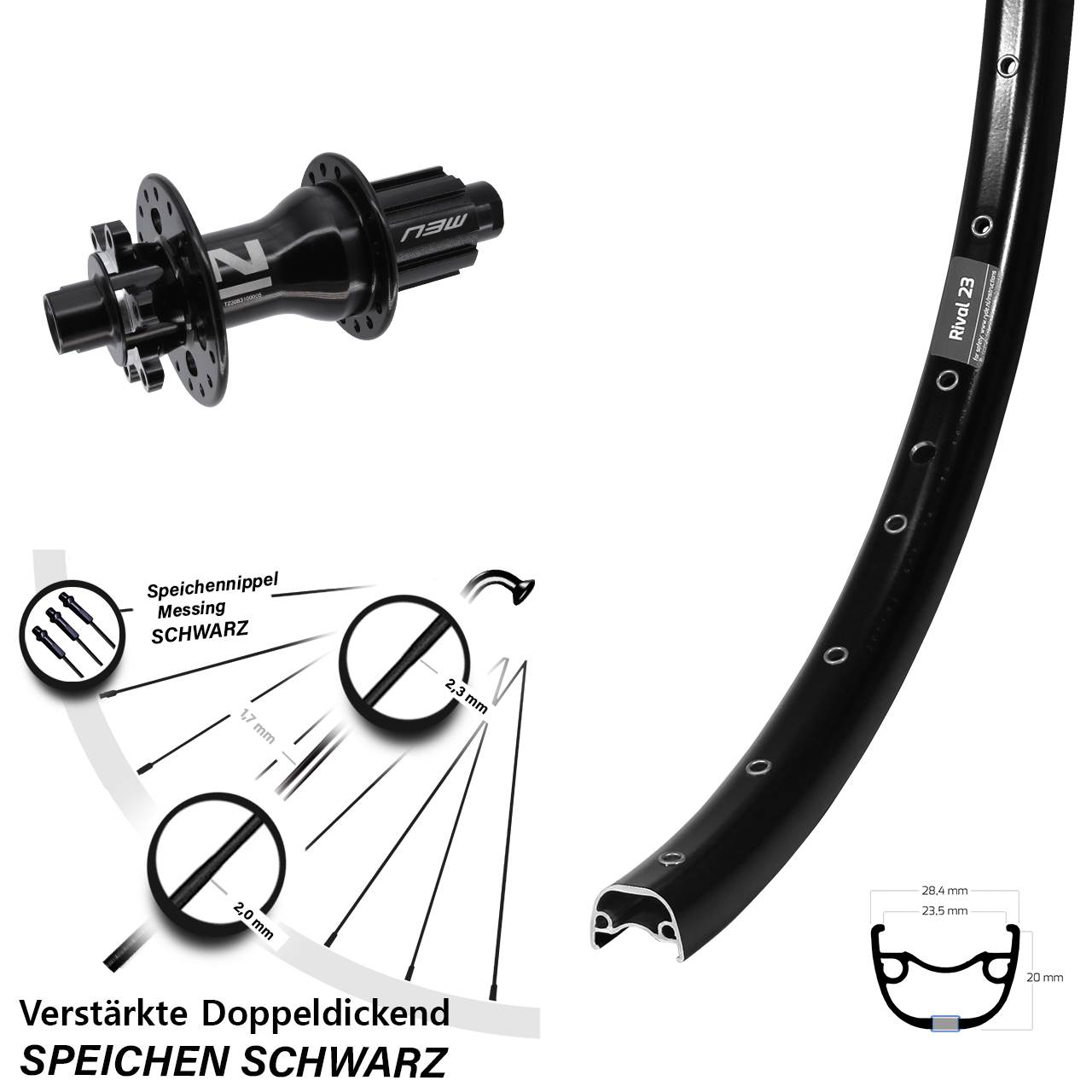 Hinterrad 6-Loch 12x142 650B Ryde Rival 23 Novatec D792 Campa N3W