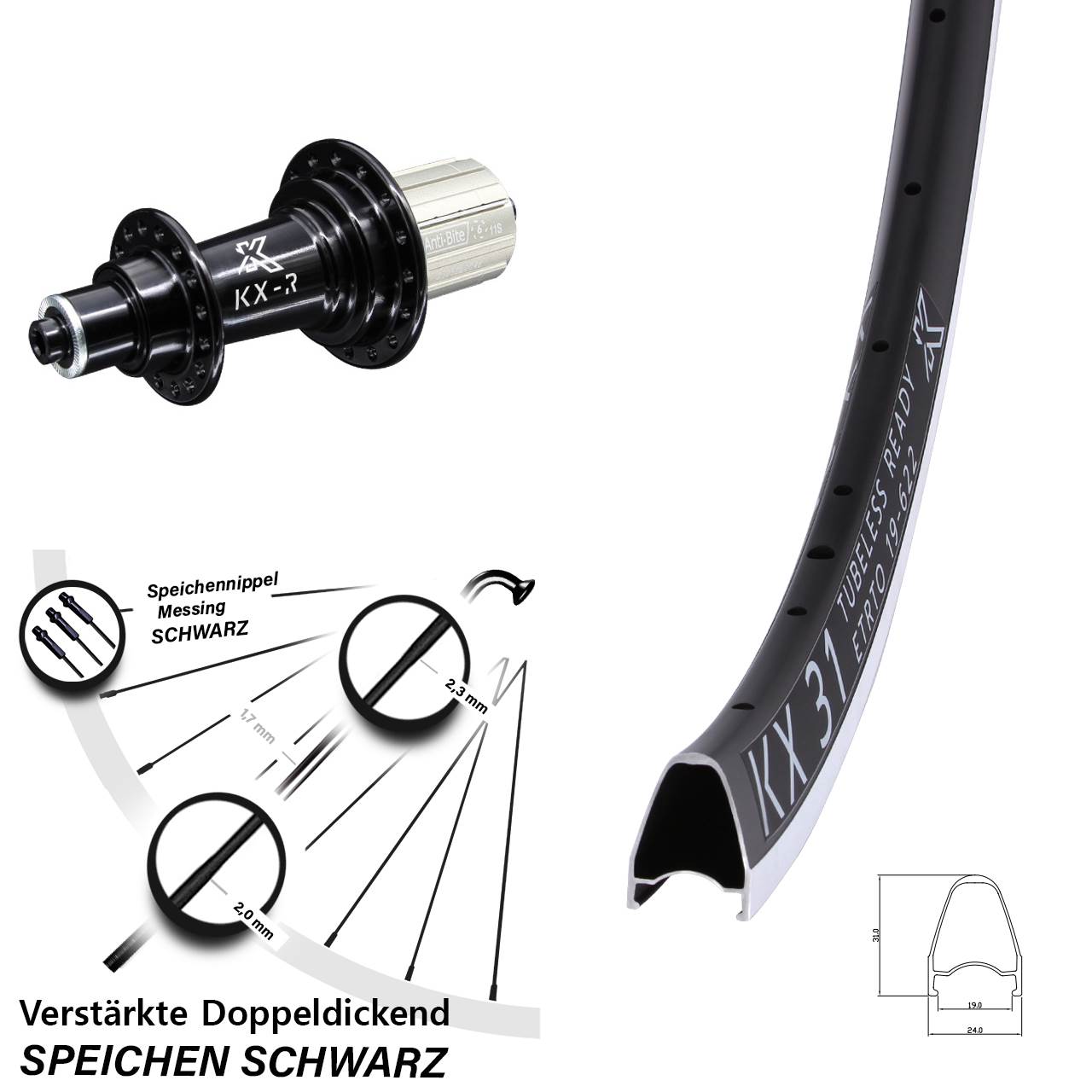 28 Zoll KX-R 31 Hinterrad für Schnellspanner 8-12 fach