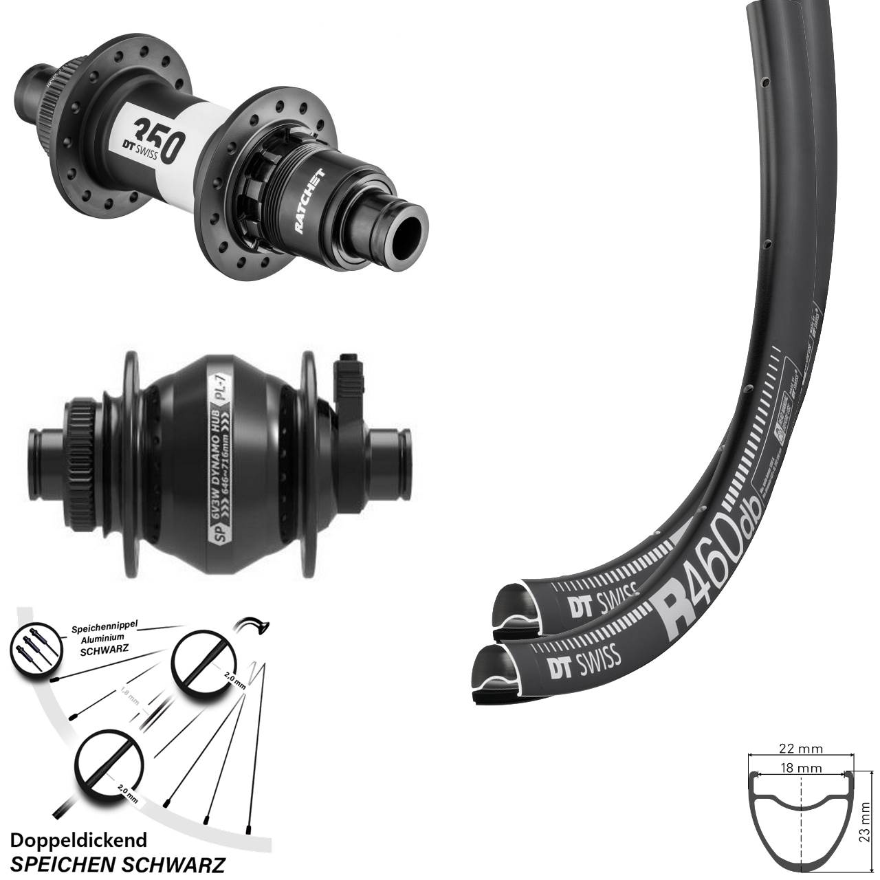 DT Swiss R 460-350 Ratchet 36 Shutter PL-7 28 Zoll Laufrad-Satz 12x100/142 XDR