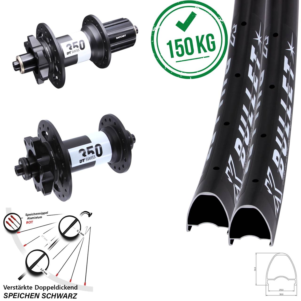 28 Zoll KX Bullet DT Swiss 350 Ratchet 36 Laufradsatz 6-Loch QR 8-11 fach HG
