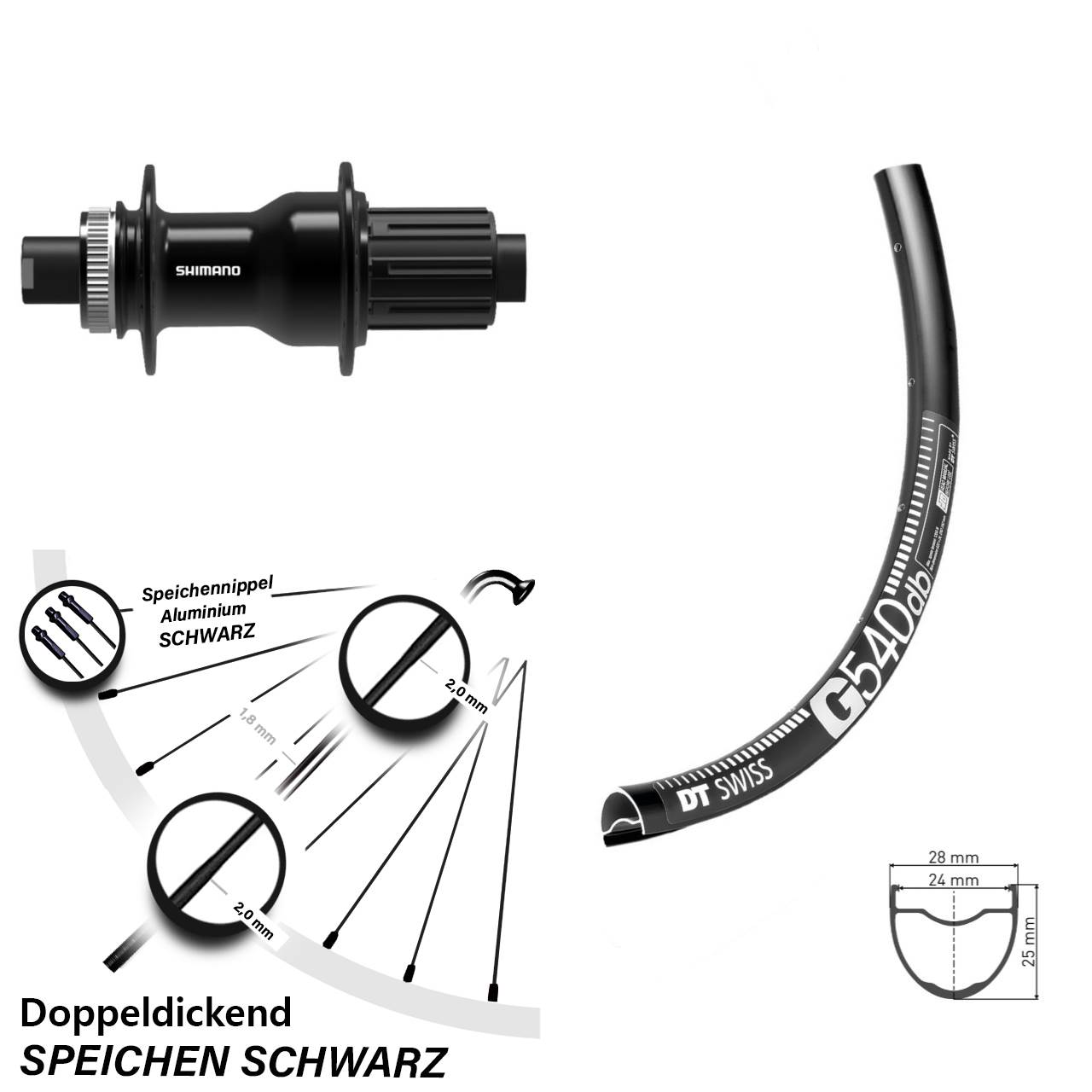 28-29 Zoll DT Swiss G 540 Shimano FH-TC500 Centerlock Hinterrad 12x142 11-12 fach HG