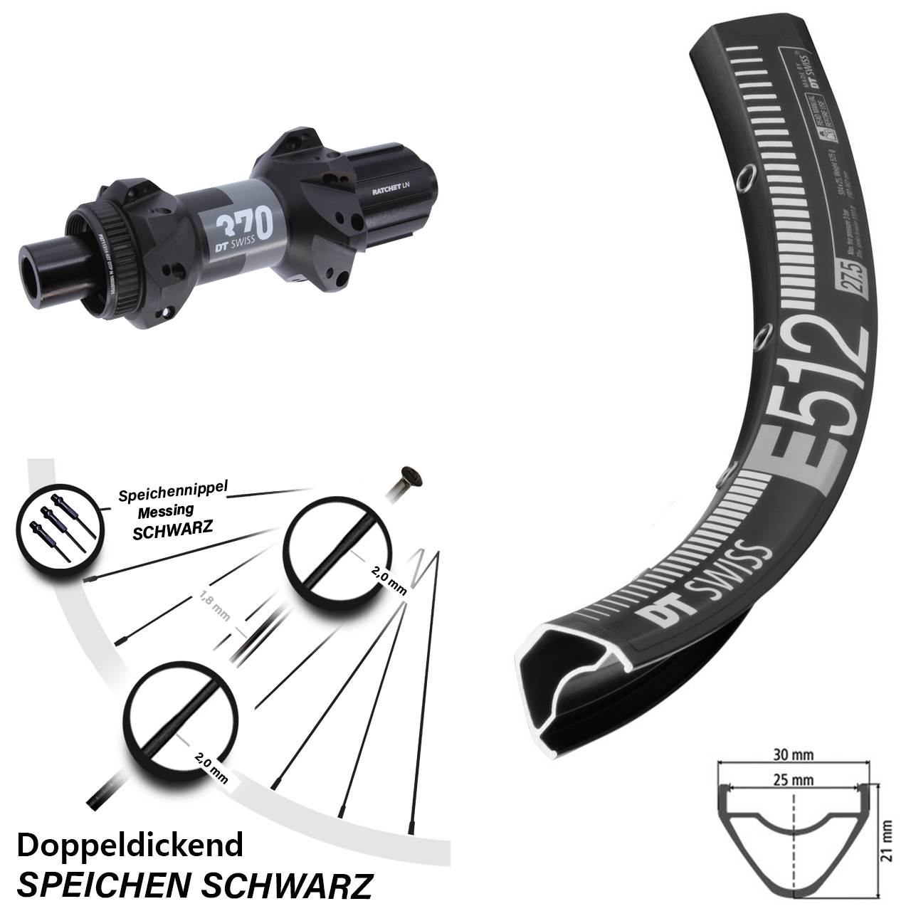 Centerlock Hinterrad 650B DT Swiss E 512-370 Straightpull 8-11 fach 12x148