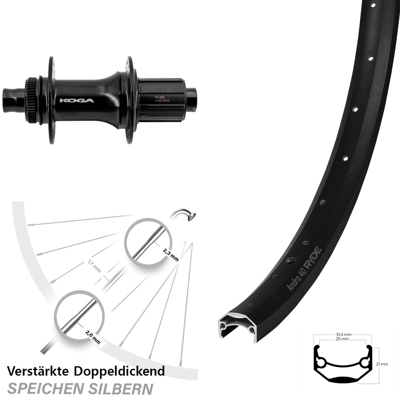 Disc Hinterrad 12x148 20 Zoll Ryde Andra 40 Formula ECT-148S 8-11 fach