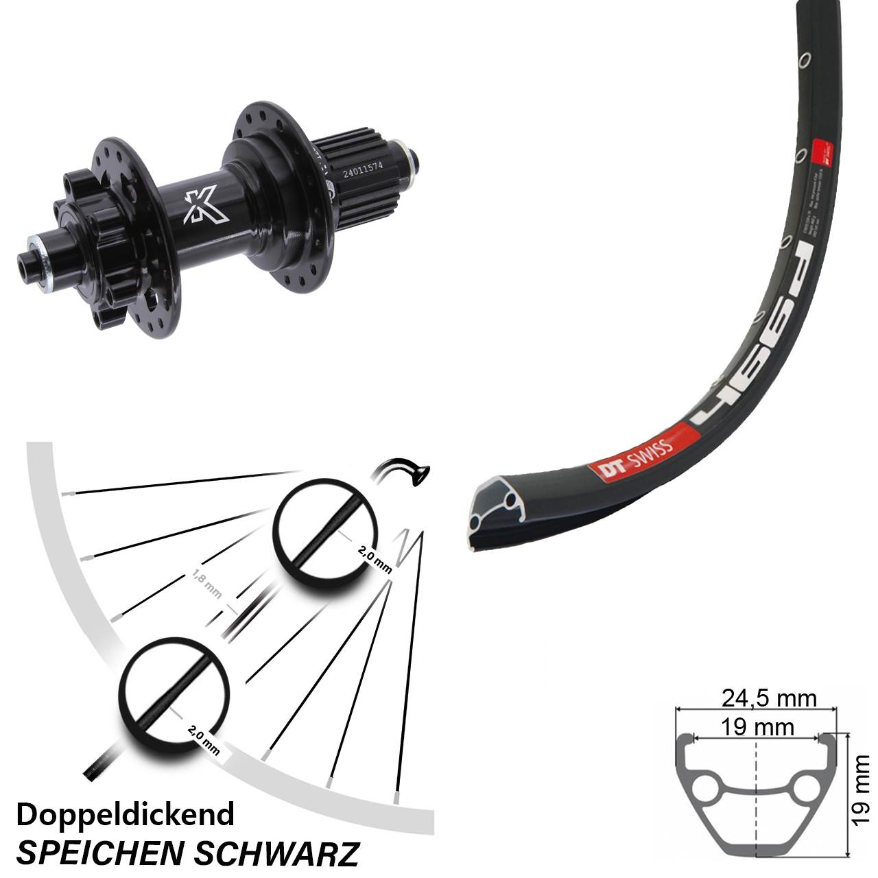 DT Swiss 466d KX-M 28 Zoll Disc Laufrad für Schnellspanner Micro Spline